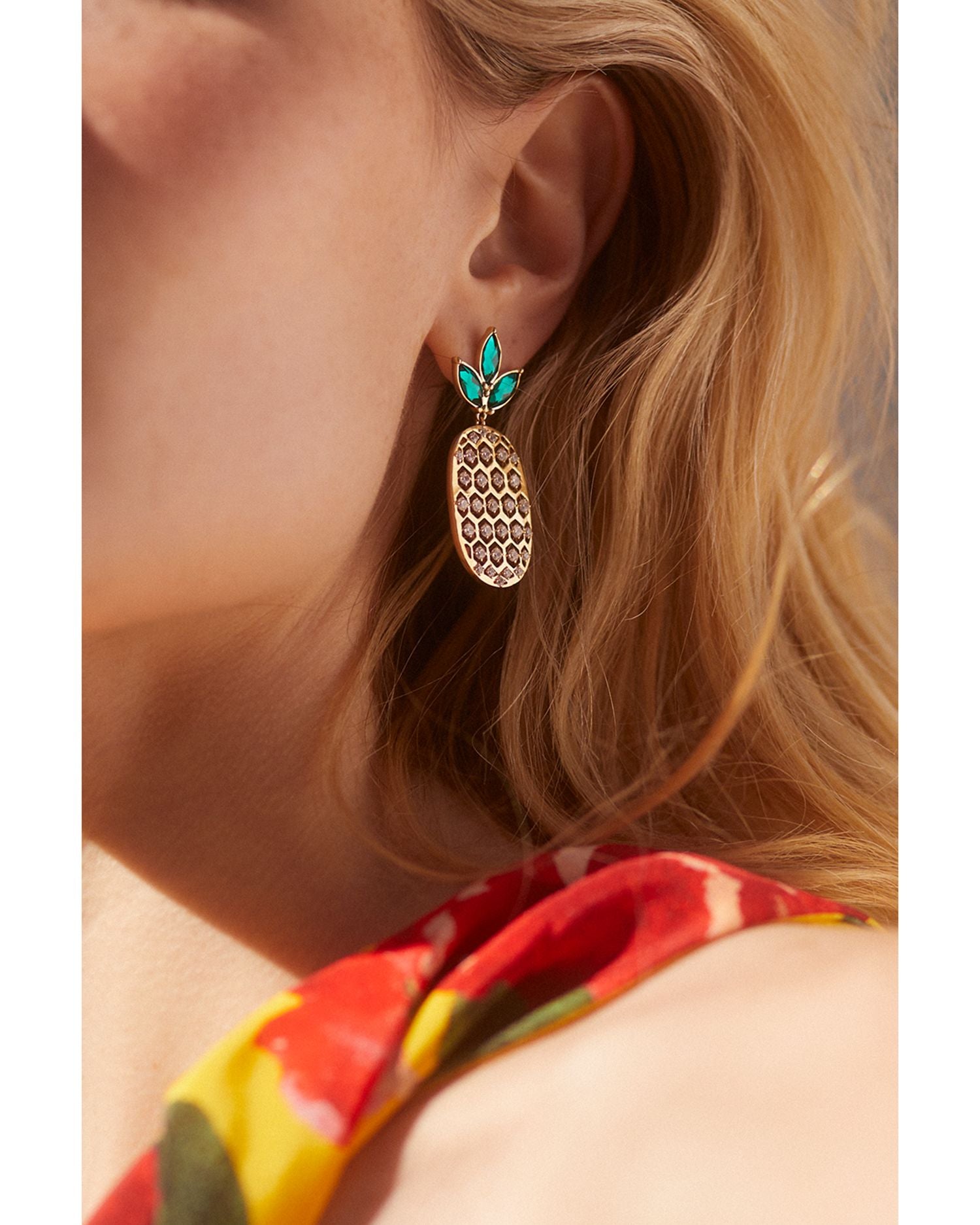 Dolce Vita Pavé & Green Crystal Pineapple Drop Earrings in 18K Gold Plated