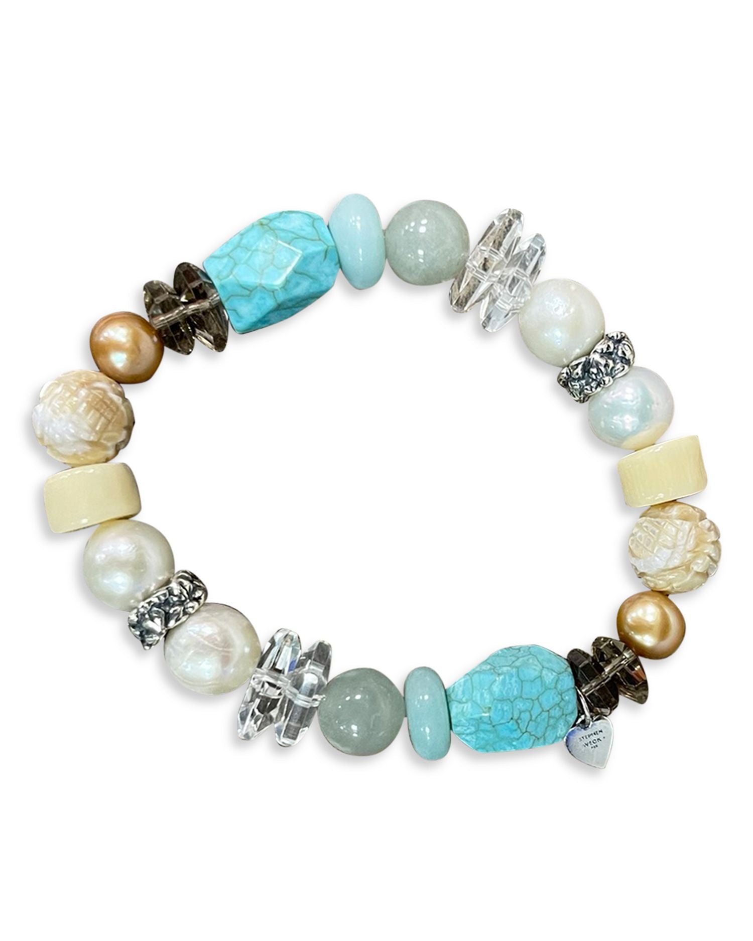 Stephen Dweck Sterling Silver Terraquatic Multi Gemstone Slip On Statement Bracelet