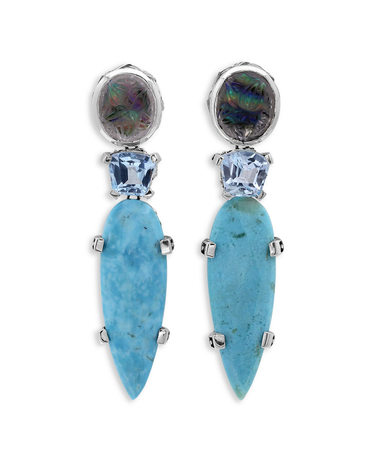 Sterling Silver Carventurous Multi Gemstone Drop Earrings
