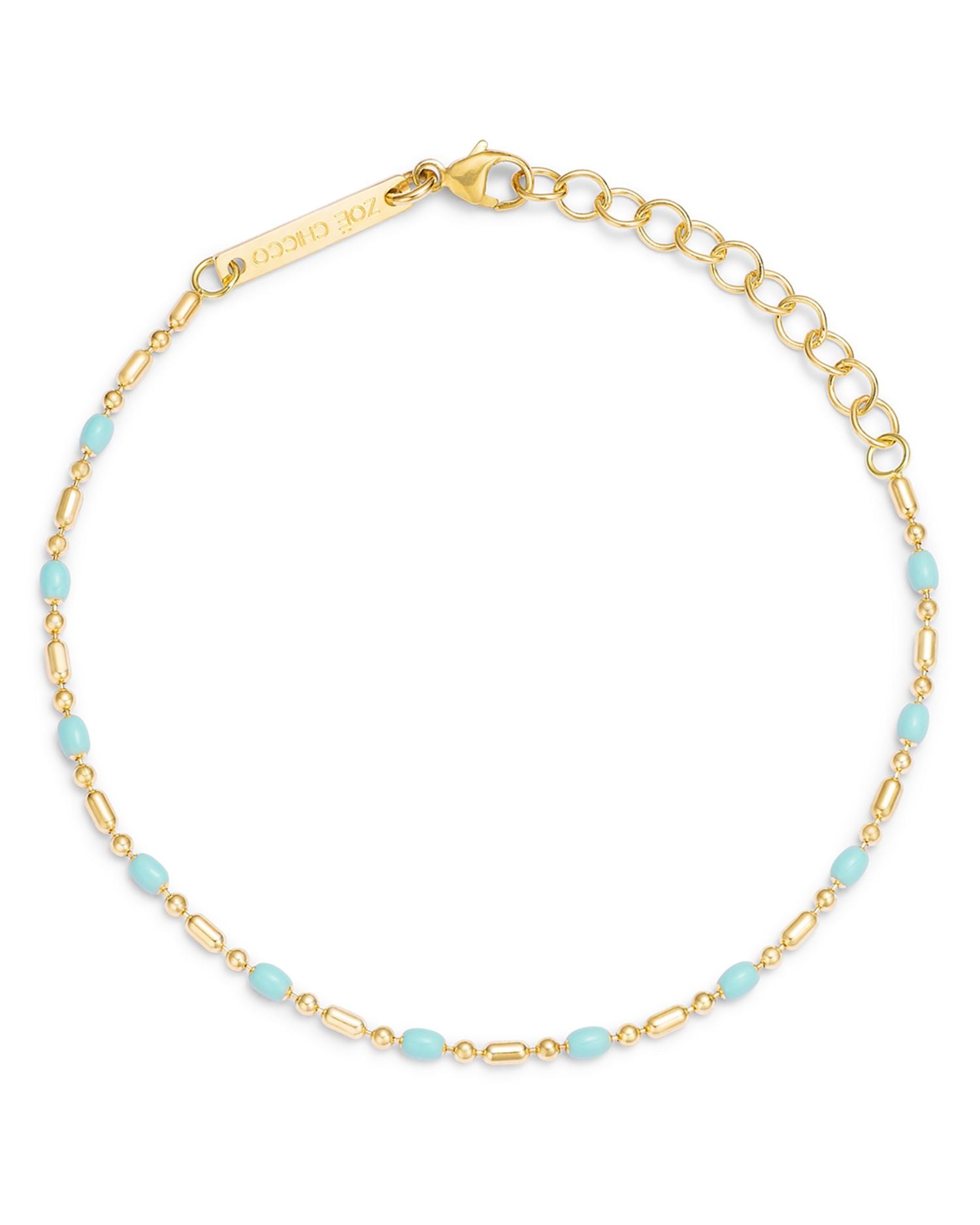 14K Yellow Gold Enamel Bead & Bar Link Bracelet