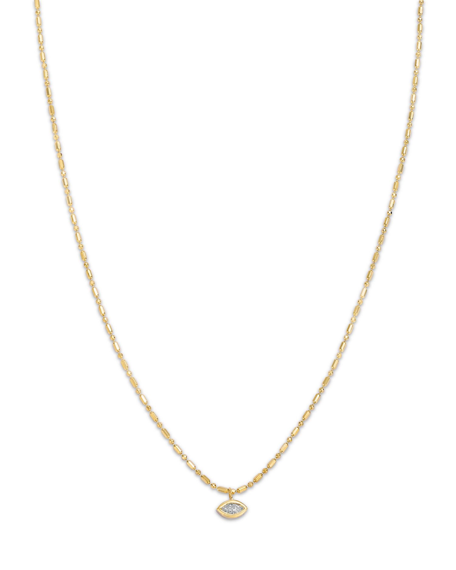 14K Yellow Gold Paris Diamond Marquis Bezel Pendant Necklace, 16'