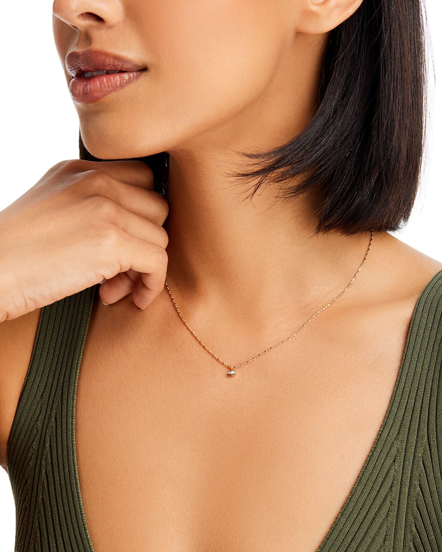 14K Yellow Gold Paris Diamond Marquis Bezel Pendant Necklace, 16'