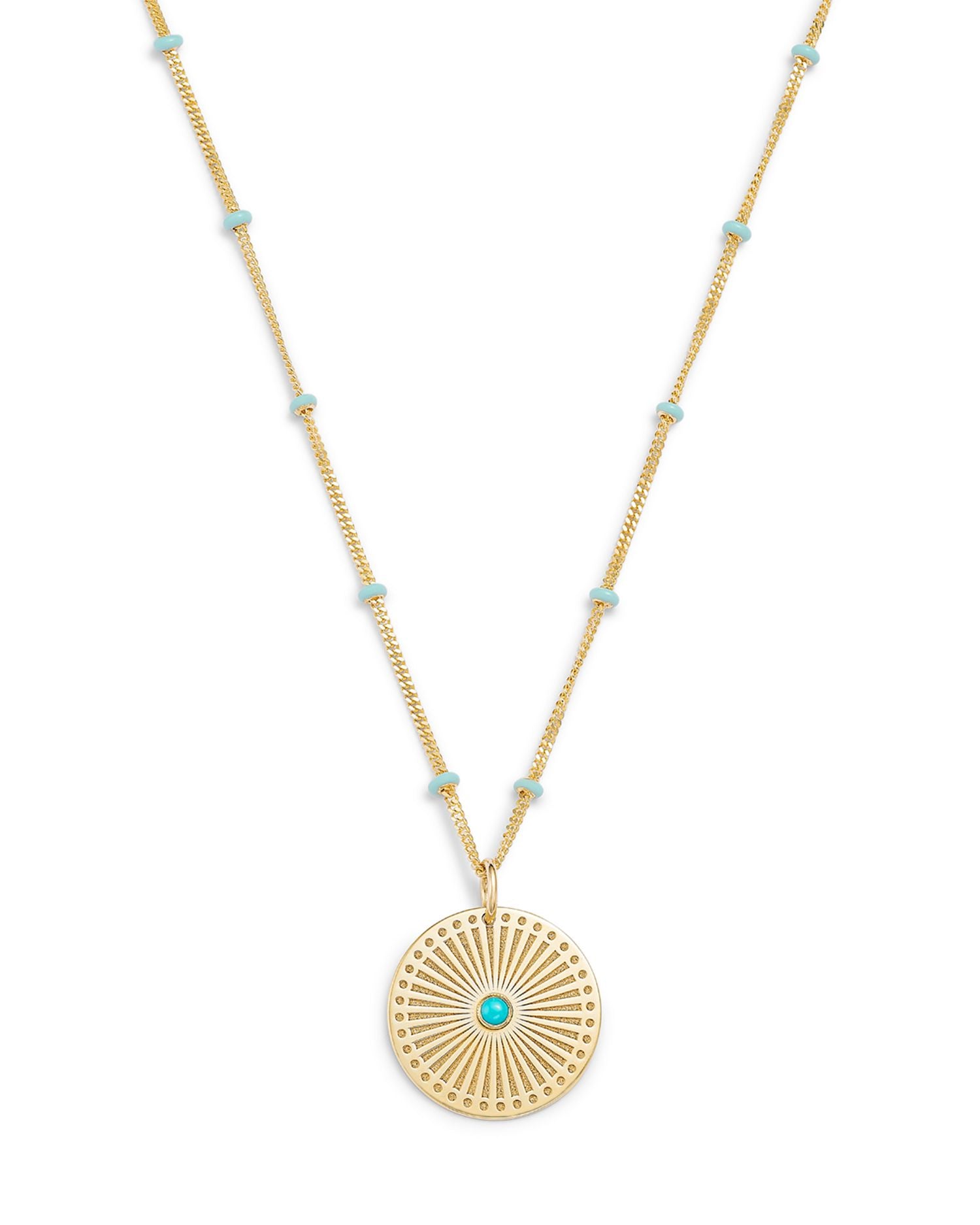 14K Yellow Gold Enamel Sunbeam Medallion Pendant Necklace, 16-18'