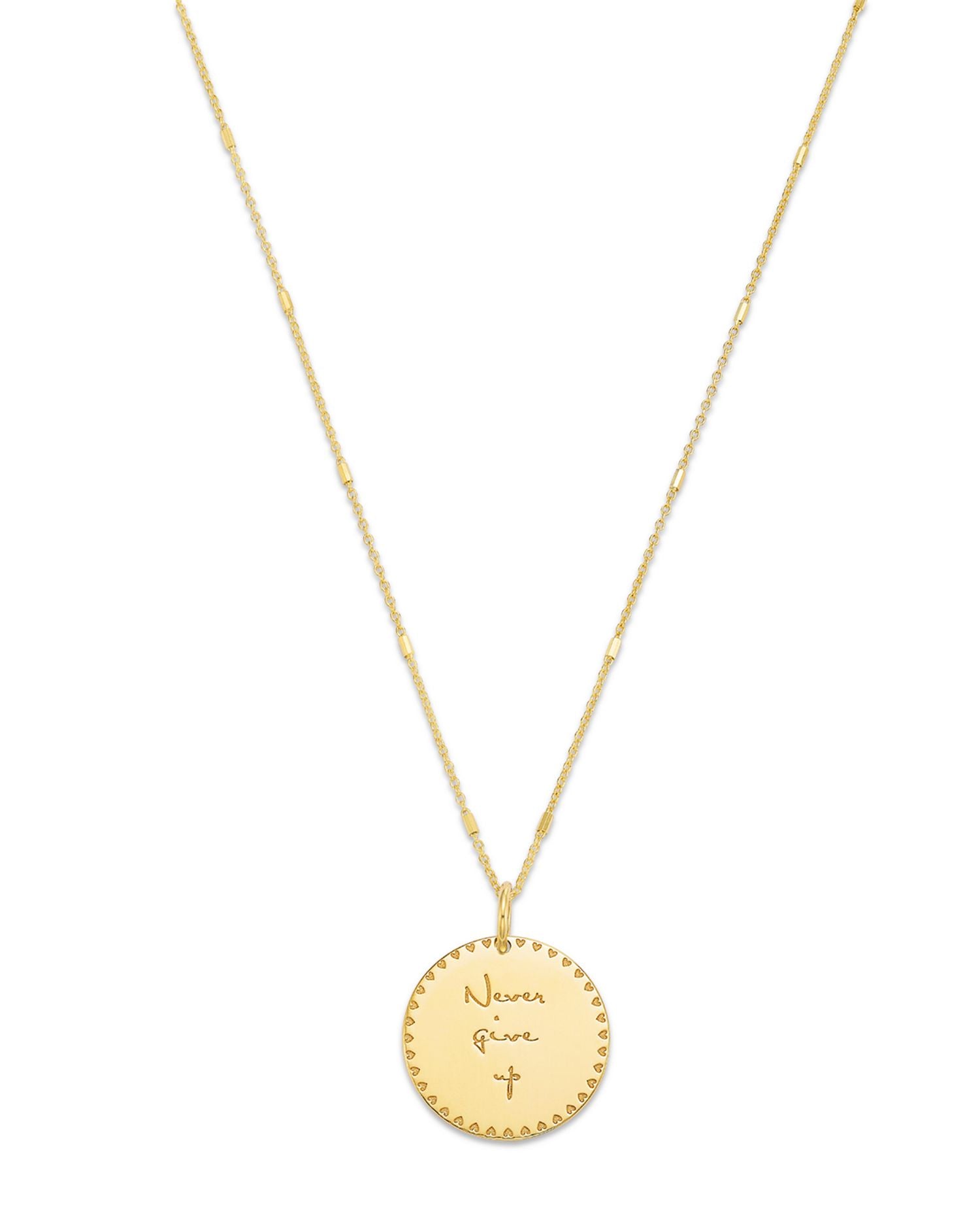 14K Yellow Gold Mantra Never Give Up Disc Pendant Necklace, 18'