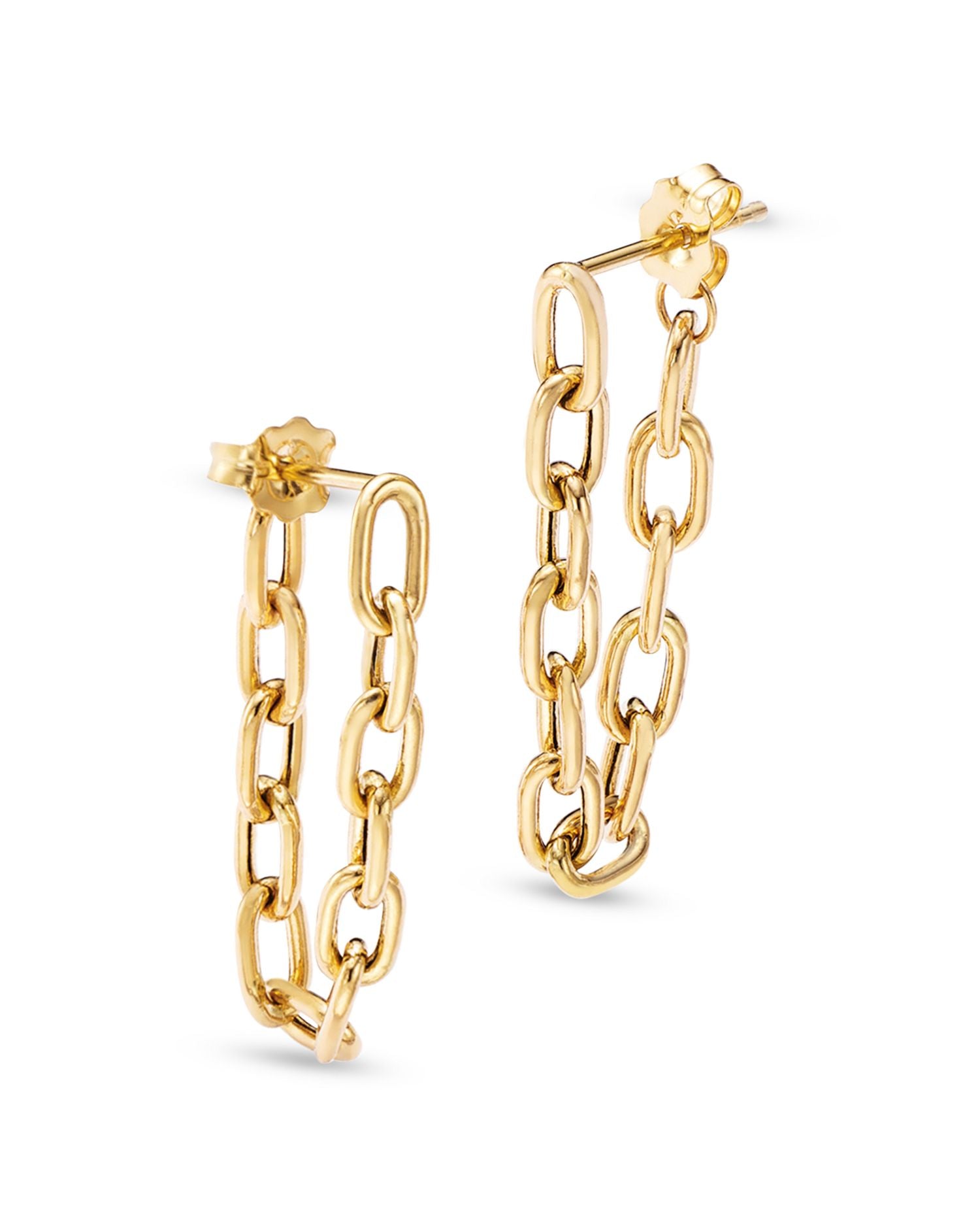 14K Yellow Gold Heavy Metal Square Oval Link Chain Hoop Earrings