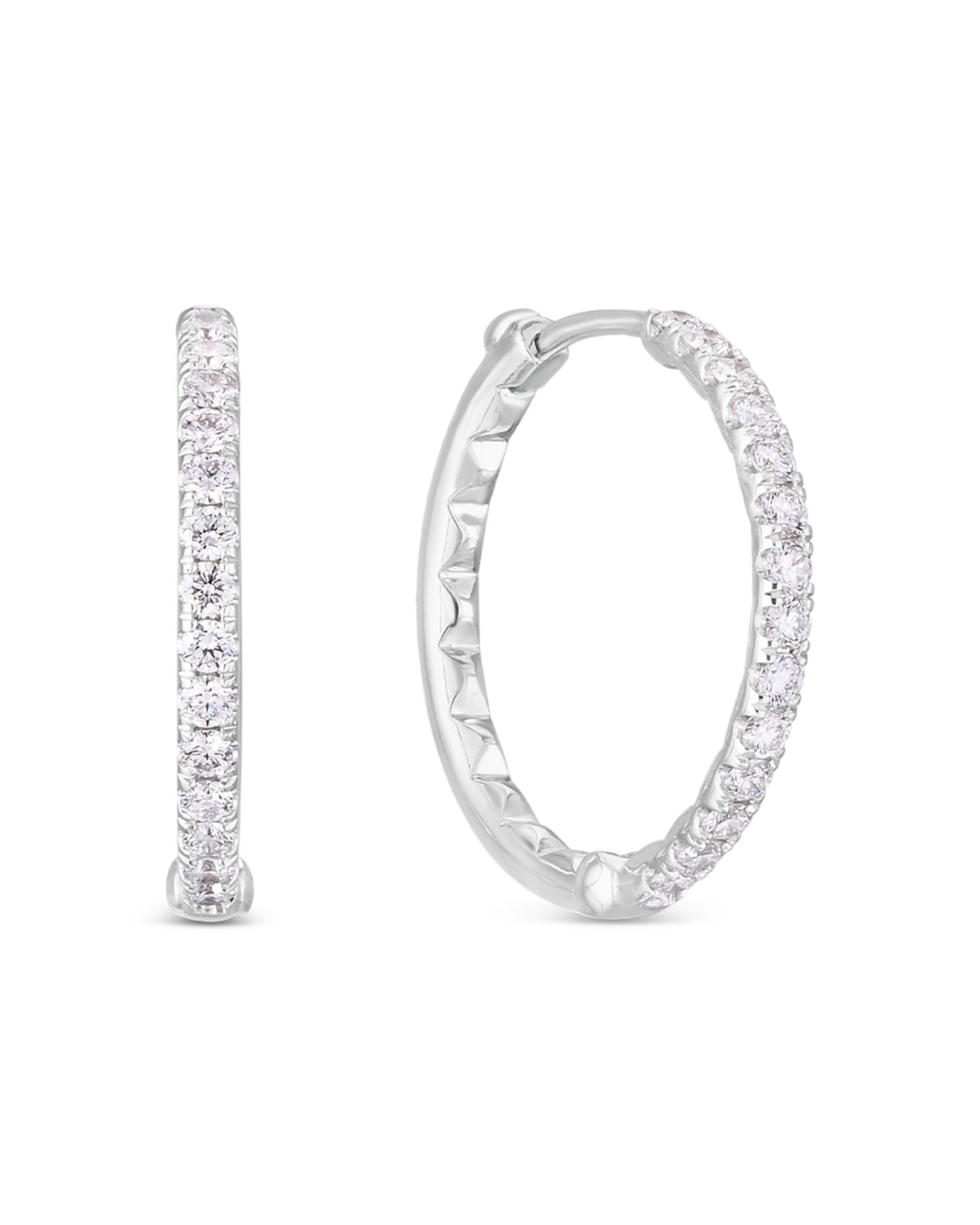 18K White Gold Diamond Hoops Diamond Inside Out Hoop Earrings