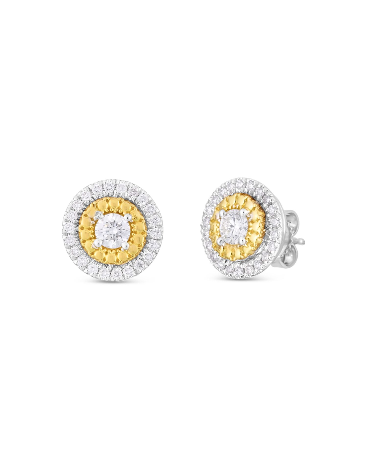 18K Yellow & White Gold Sienna Diamond Dot Halo Stud Earrings