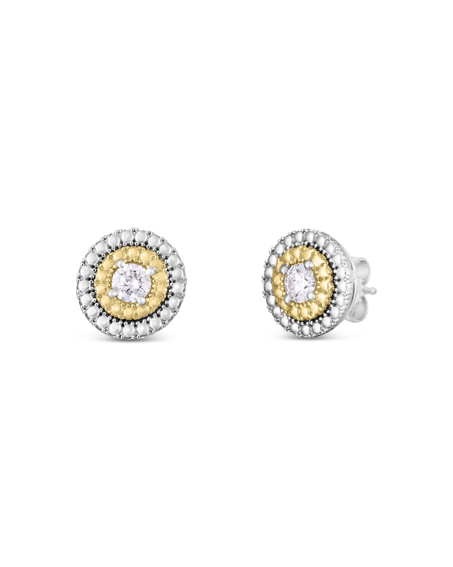 18K Yellow & White Gold Sienna Diamond Dot Halo Stud Earrings