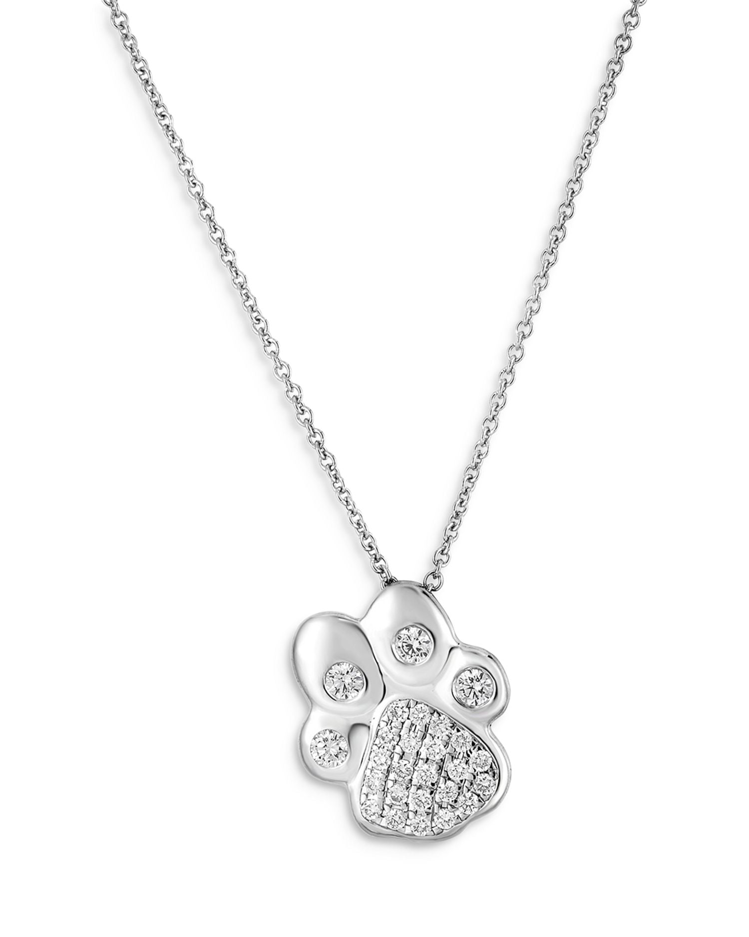 18K White Gold Tiny Treasures Diamond Paw Pendant Necklace, 16-18'