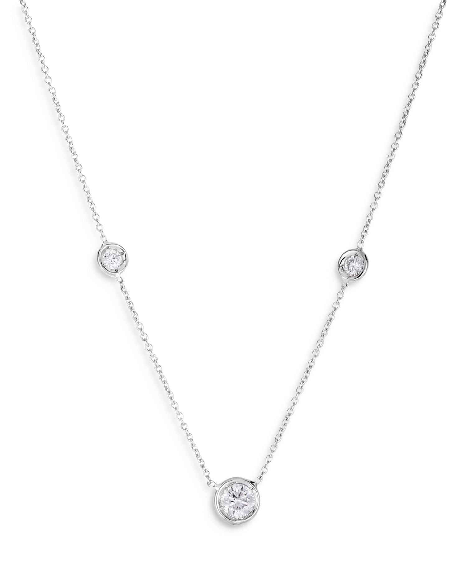 18K White Gold Diamond by the Inch Diamond Bezel Station Necklace, 16-18'