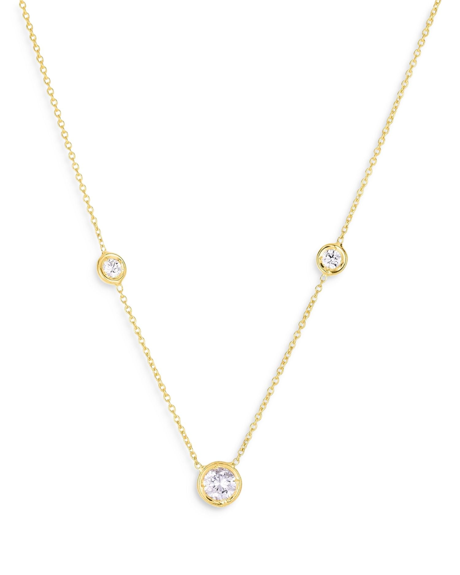 18K Yellow Gold Diamond by the Inch Diamond Bezel Station Necklace, 16-18'