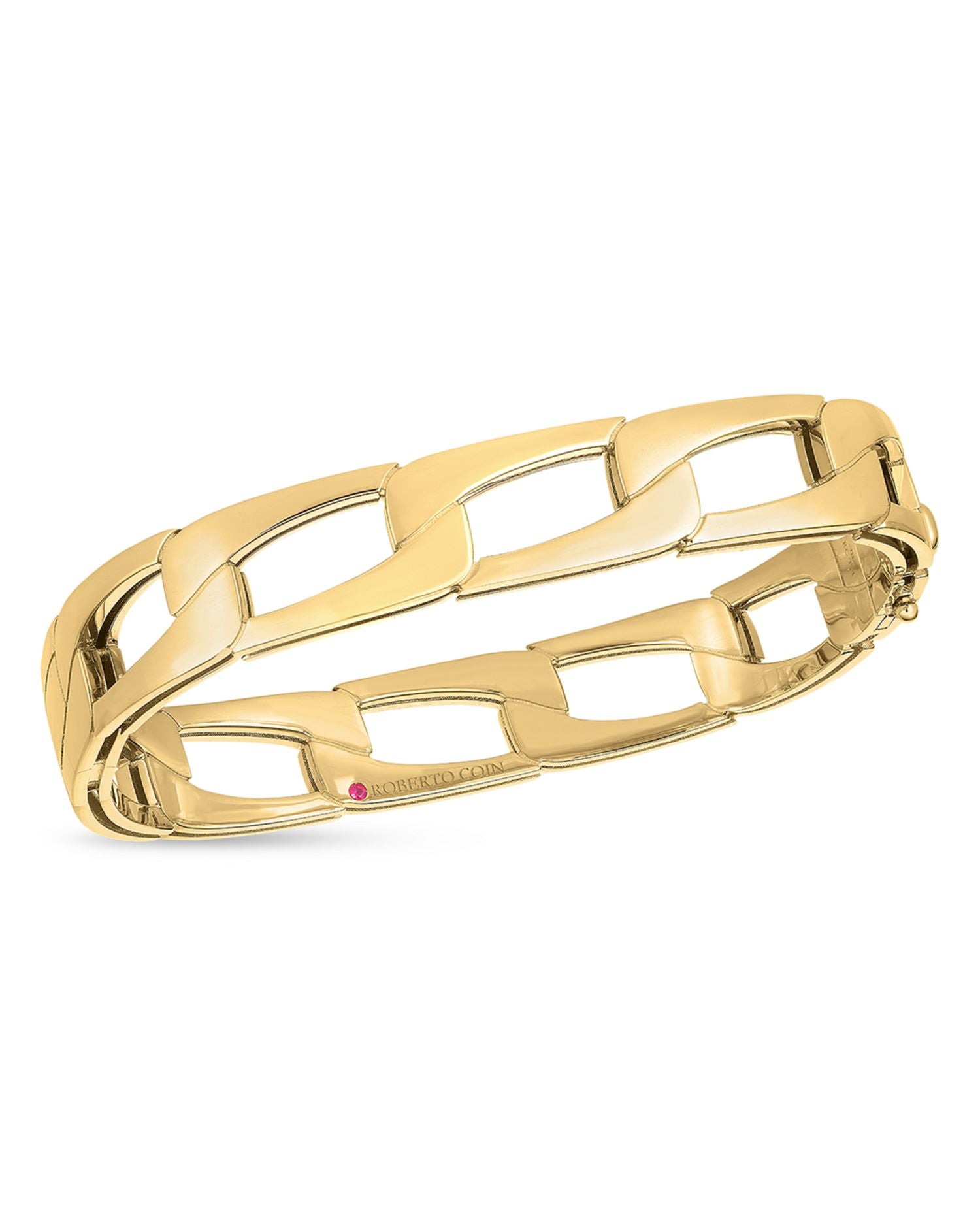 18K Yellow Gold Navarra Open Link Square Bangle Bracelet