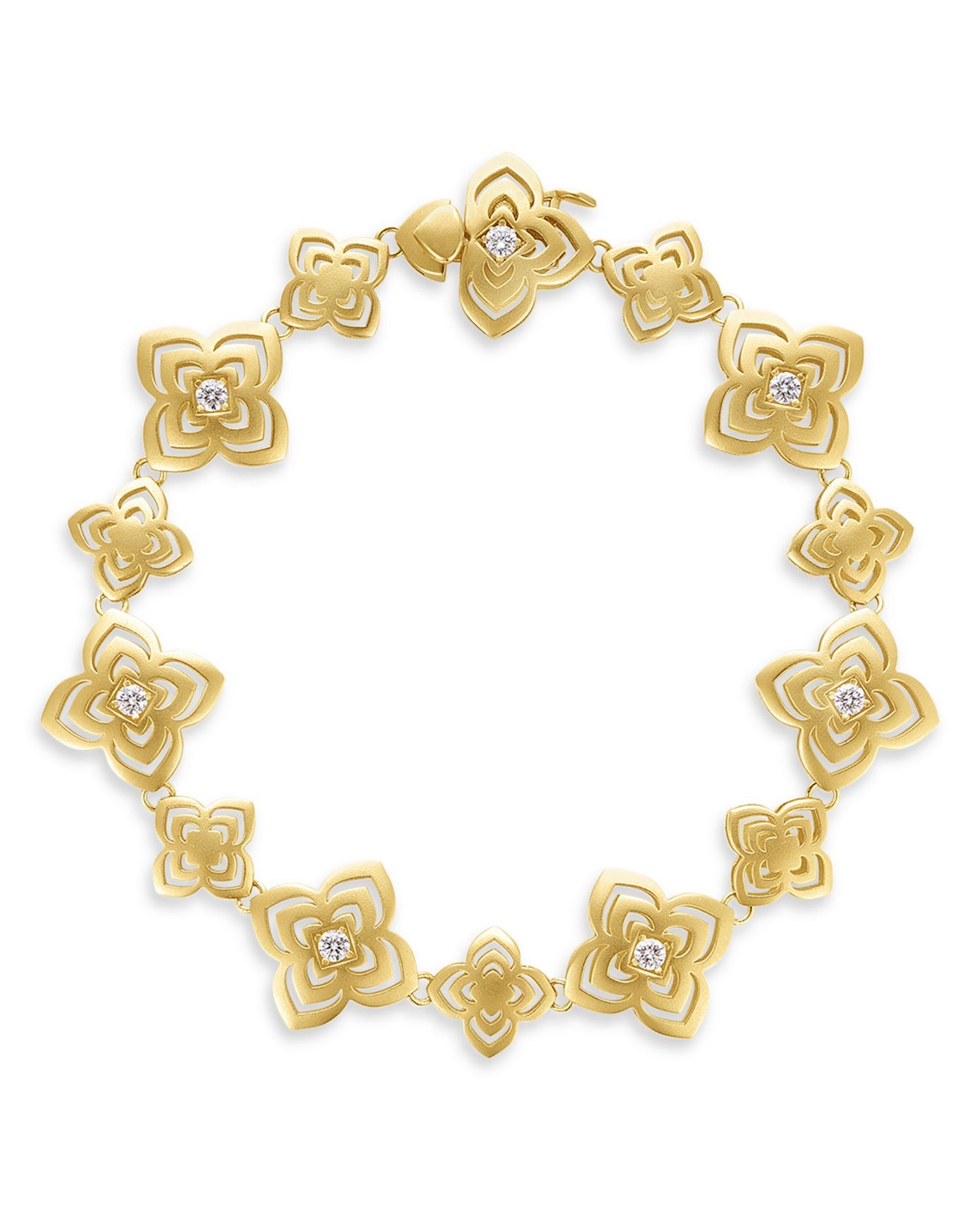 18K Yellow Gold Palazzo Ducale Diamond Satin Flower Link Bracelet