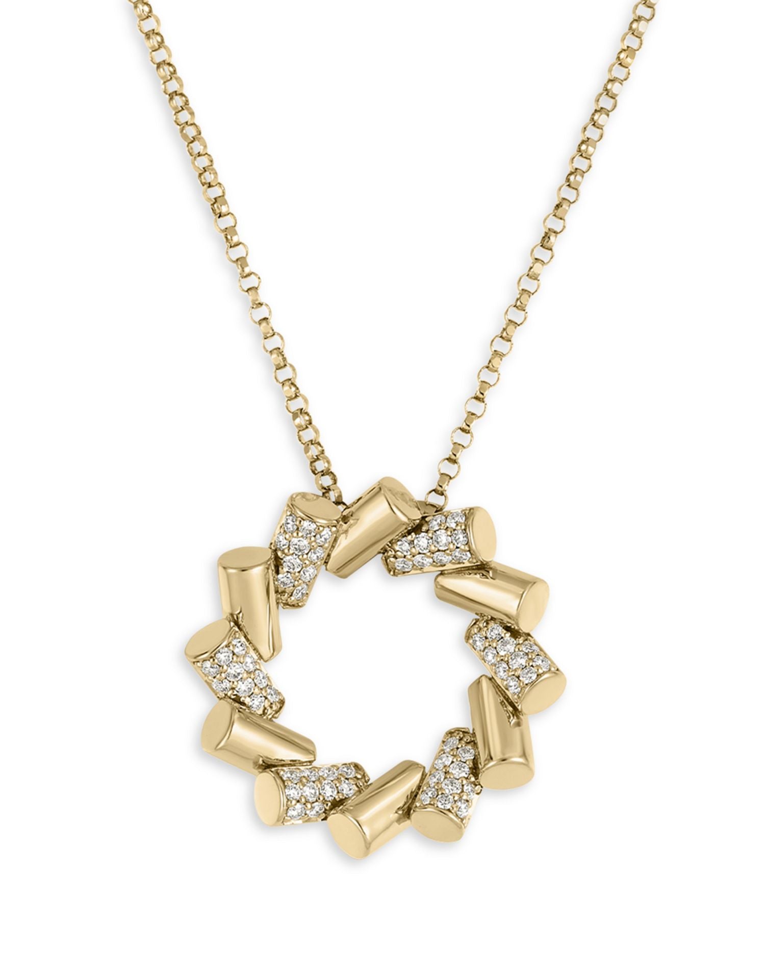 18K Yellow Gold Domino Diamond Circle Pendant Necklace, 16-17'