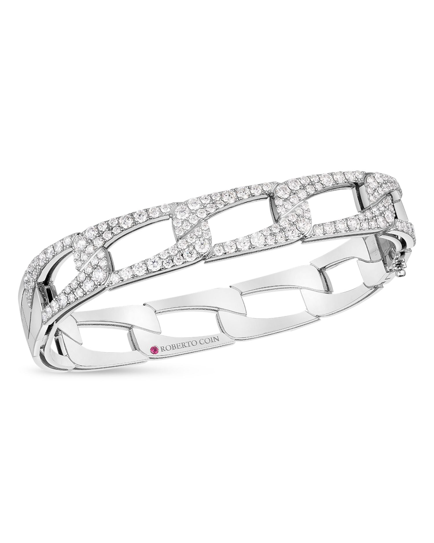 18K White Gold Navarra Diamond Link Square Bangle Bracelet