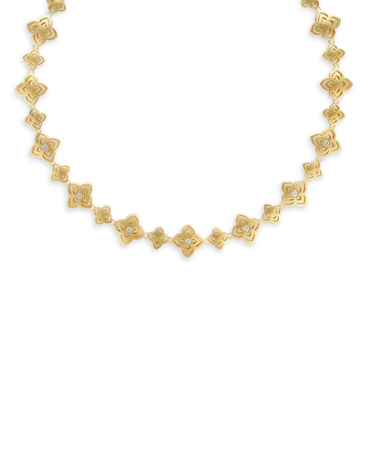 18K Yellow Gold Palazzo Ducale Diamond Satin Flower Collar Necklace, 16'