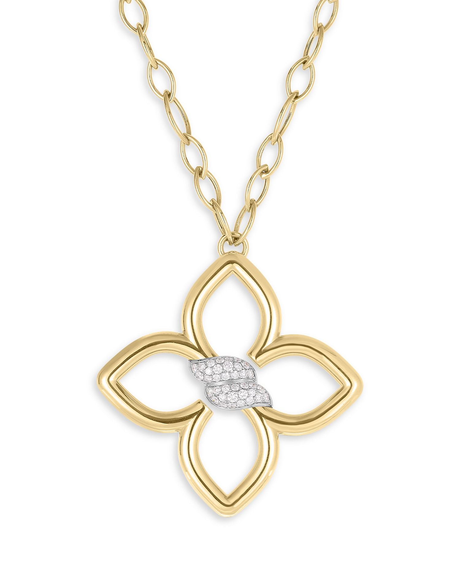 18K White & Yellow Gold Cialoma Diamond Openwork Flower Long Pendant Necklace, 33'