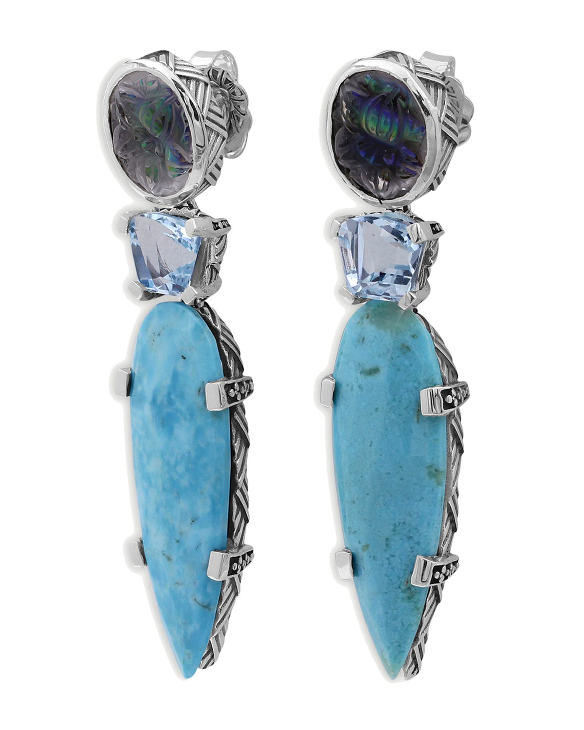 Sterling Silver Carventurous Multi Gemstone Drop Earrings