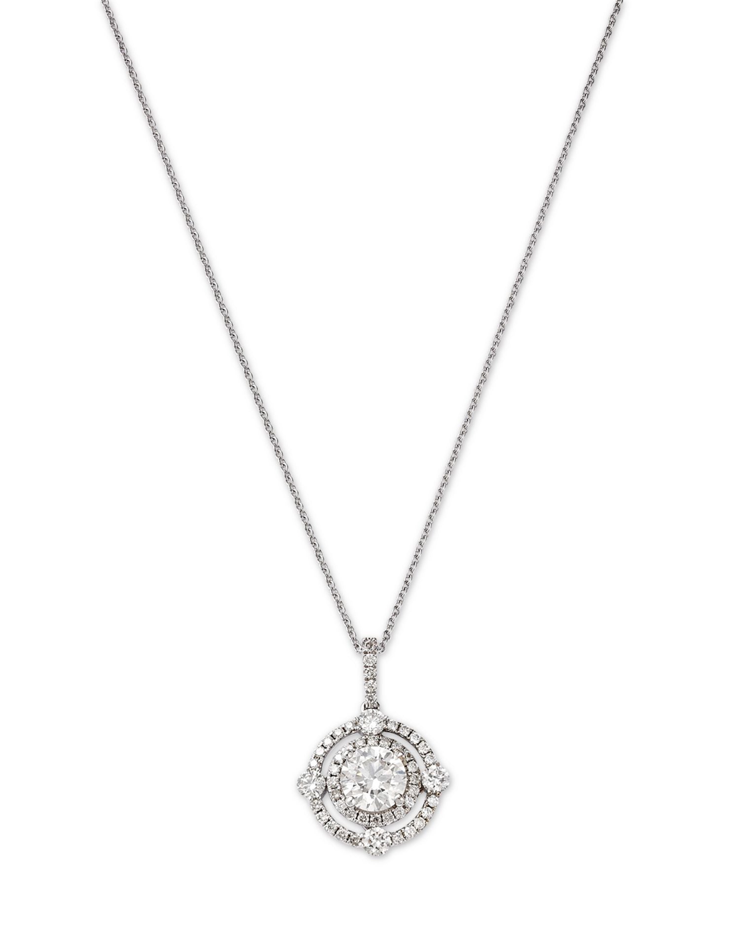 Diamond Double Halo Pendant Necklace in 18K White Gold, 18'
