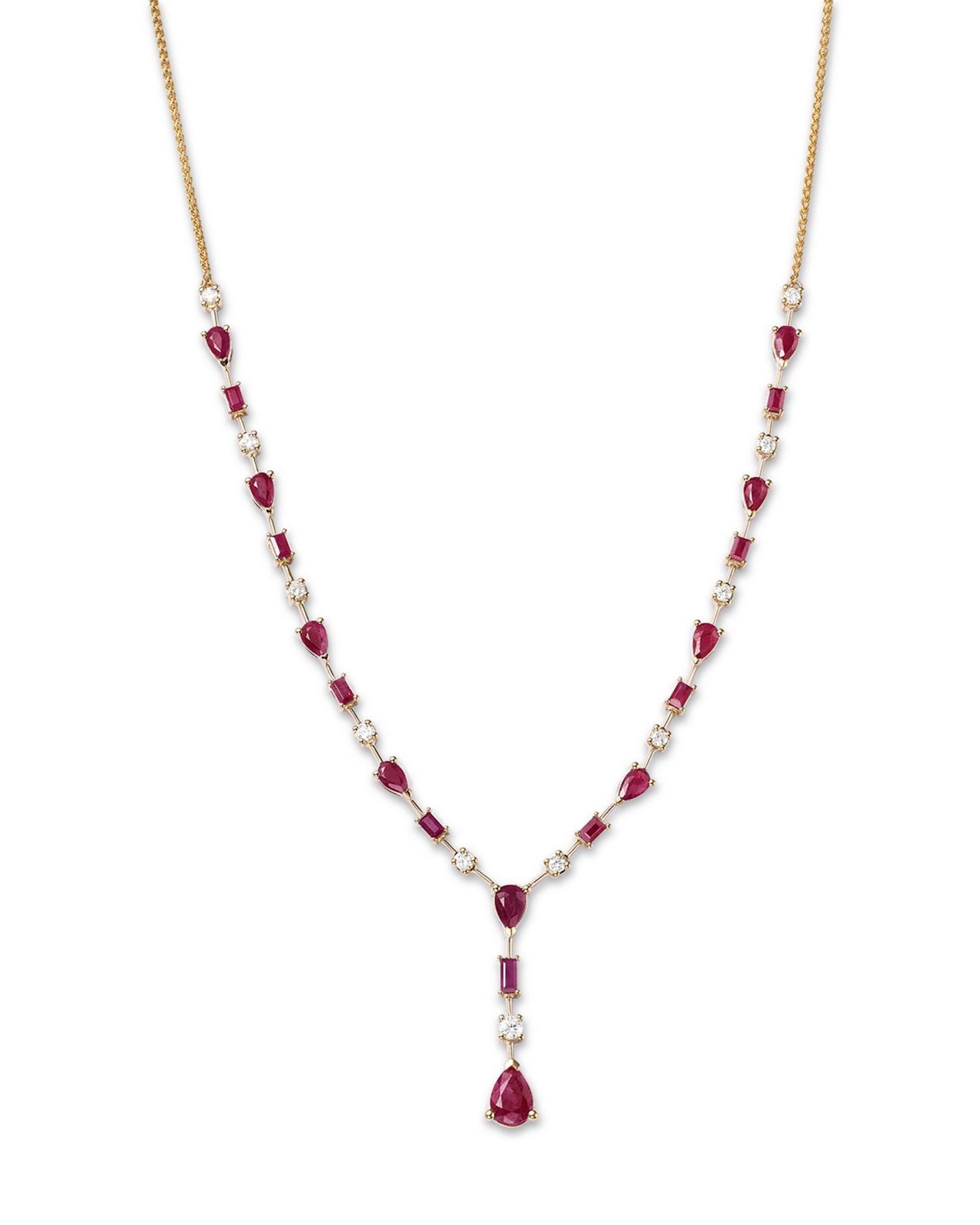 Ruby & Diamond Y Necklace in 14K Yellow Gold, 18" - Exclusive