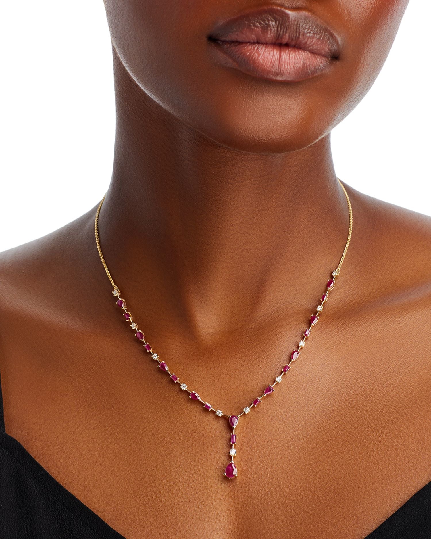 Ruby & Diamond Y Necklace in 14K Yellow Gold, 18" - Exclusive