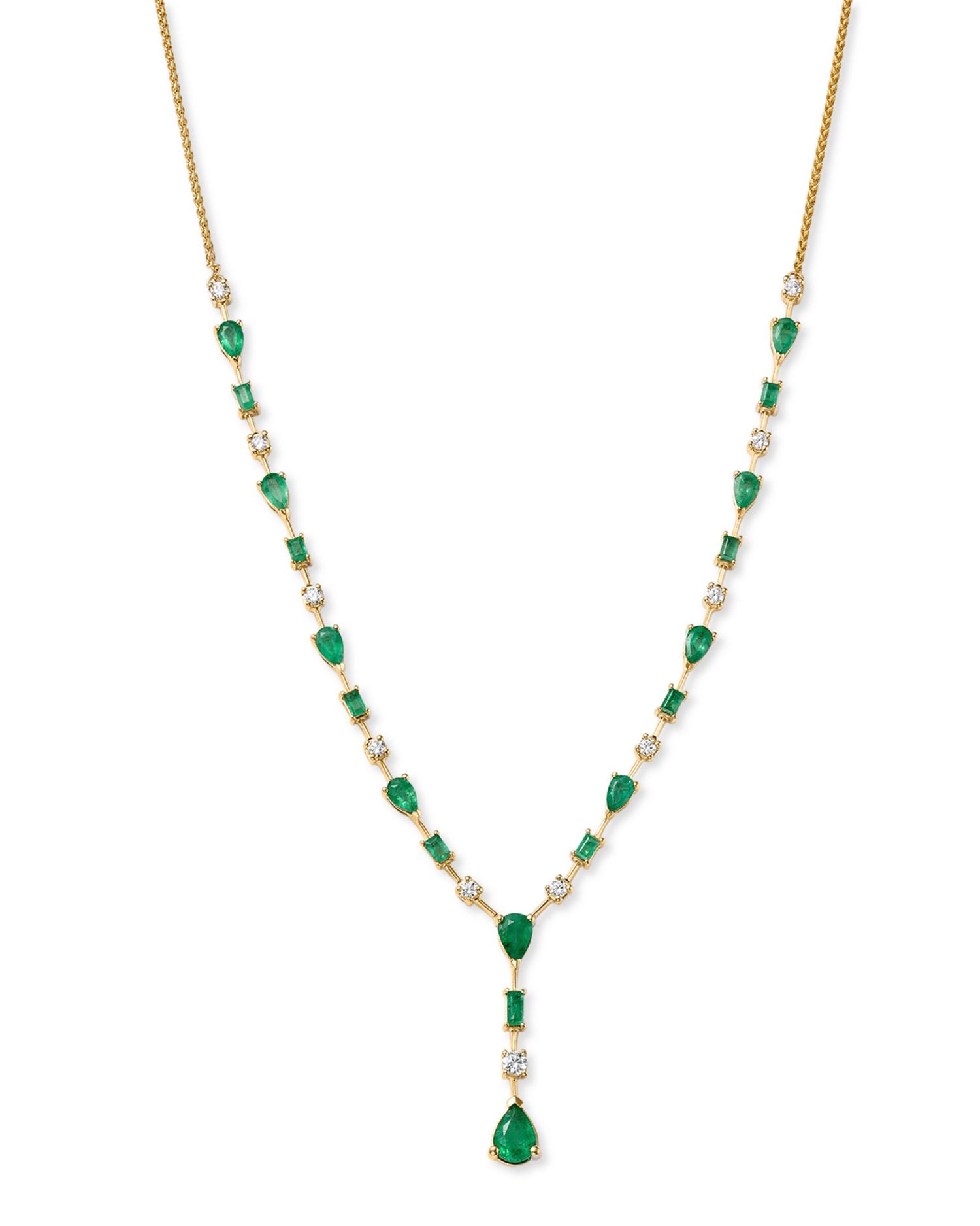 Emerald & Diamond Y Necklace in 14K Yellow Gold, 18" - Exclusive