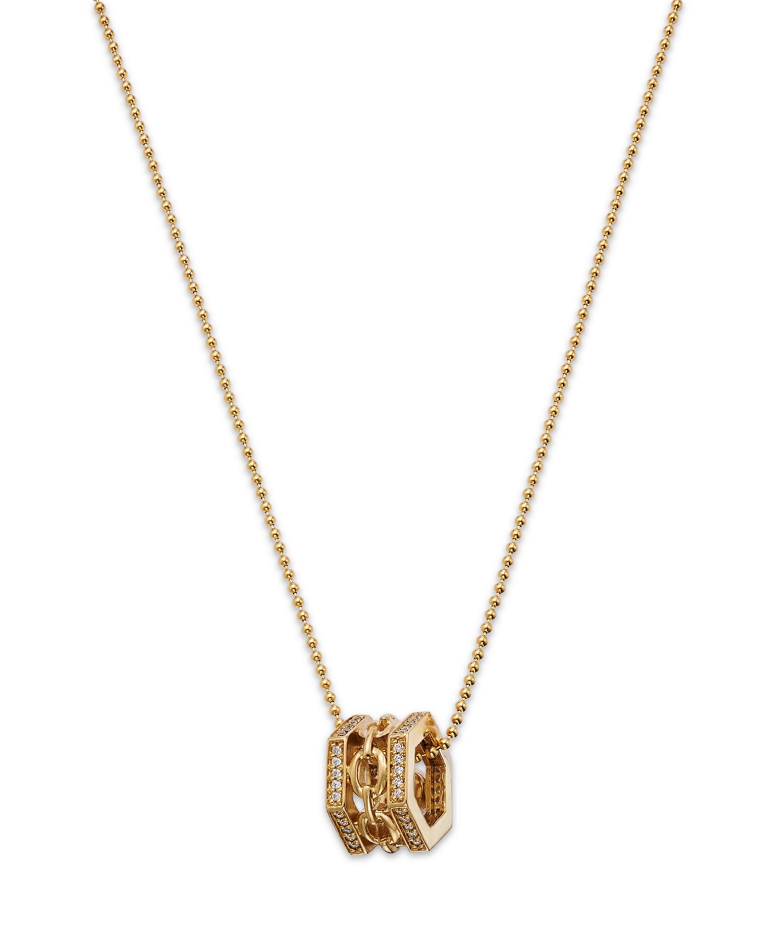 Diamond Hexagon Chain Link Floater Pendant Necklace in 14K Yellow Gold, 0.15 ct. t.w.