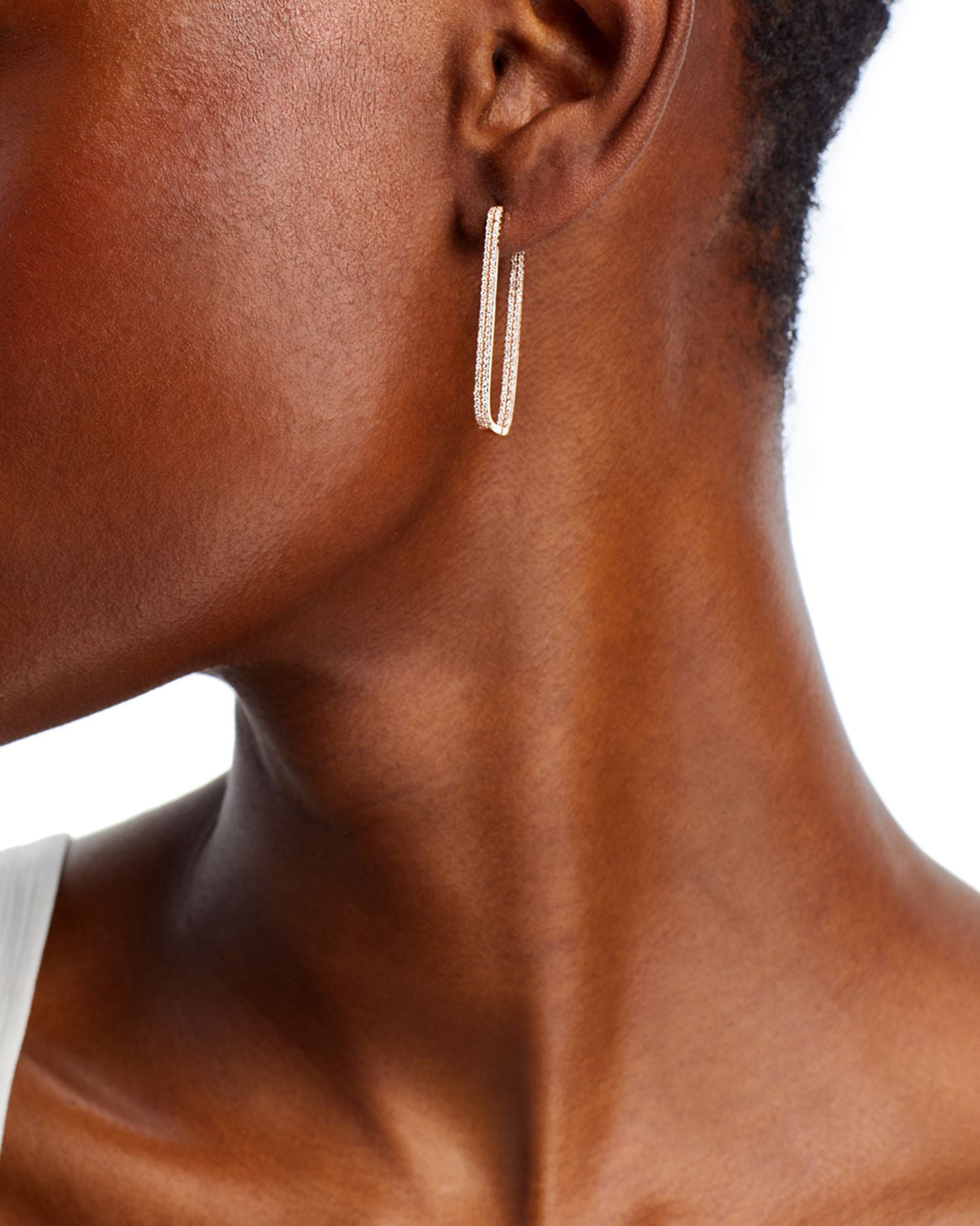 Diamond Pavé Large Rectangular Hoop Earrings in 14K Rose Gold, 1.0 ct. t.w.