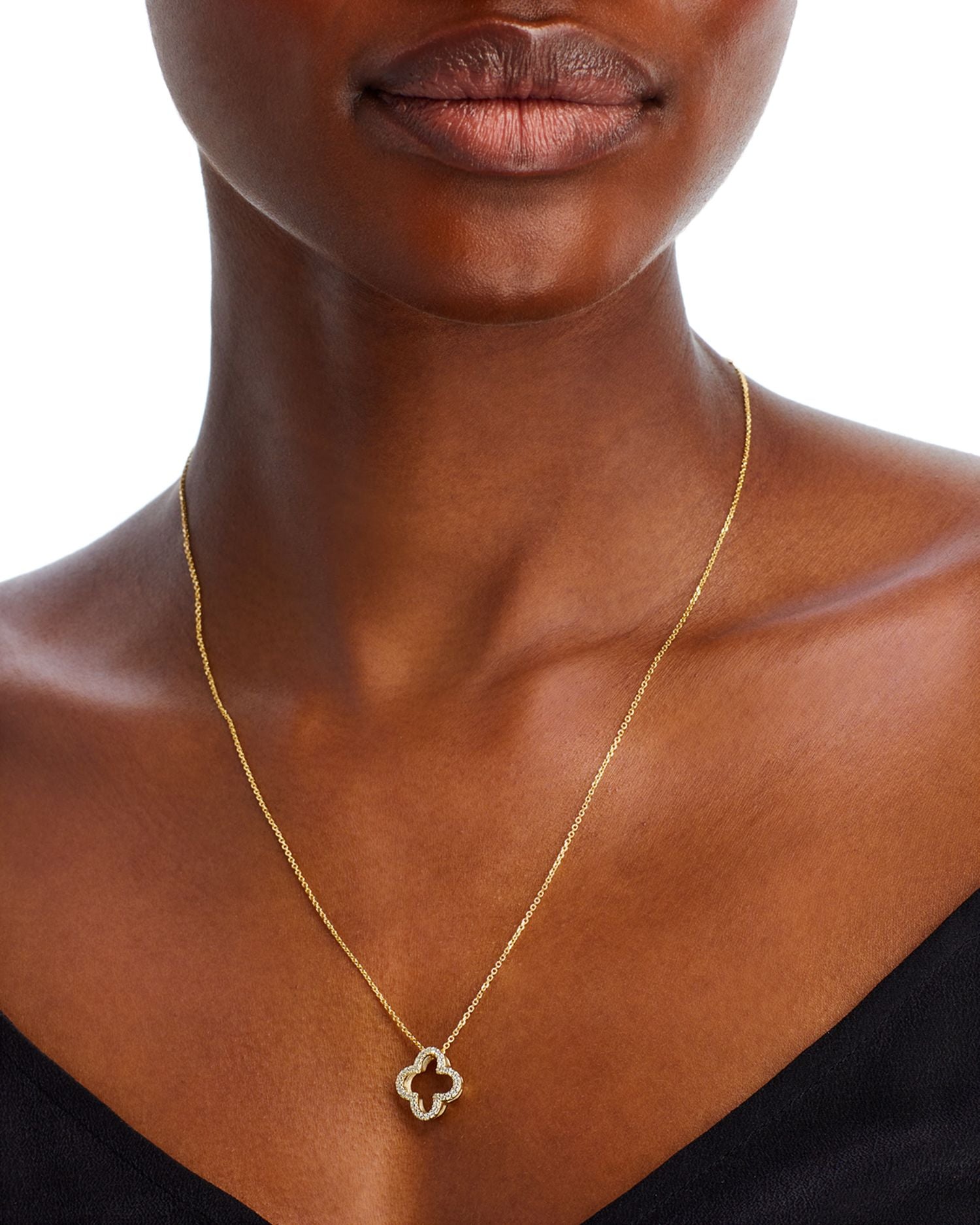 Diamond Openwork Clover Pendant Necklace in 14K Yellow Gold, 0.20 ct. t.w.