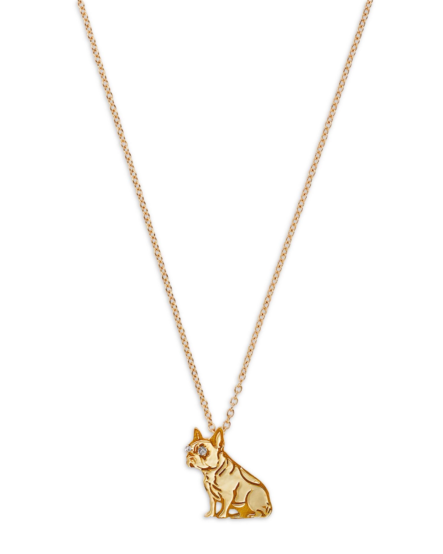 14K Yellow Gold French Bulldog Pendant Necklace, 16-18'