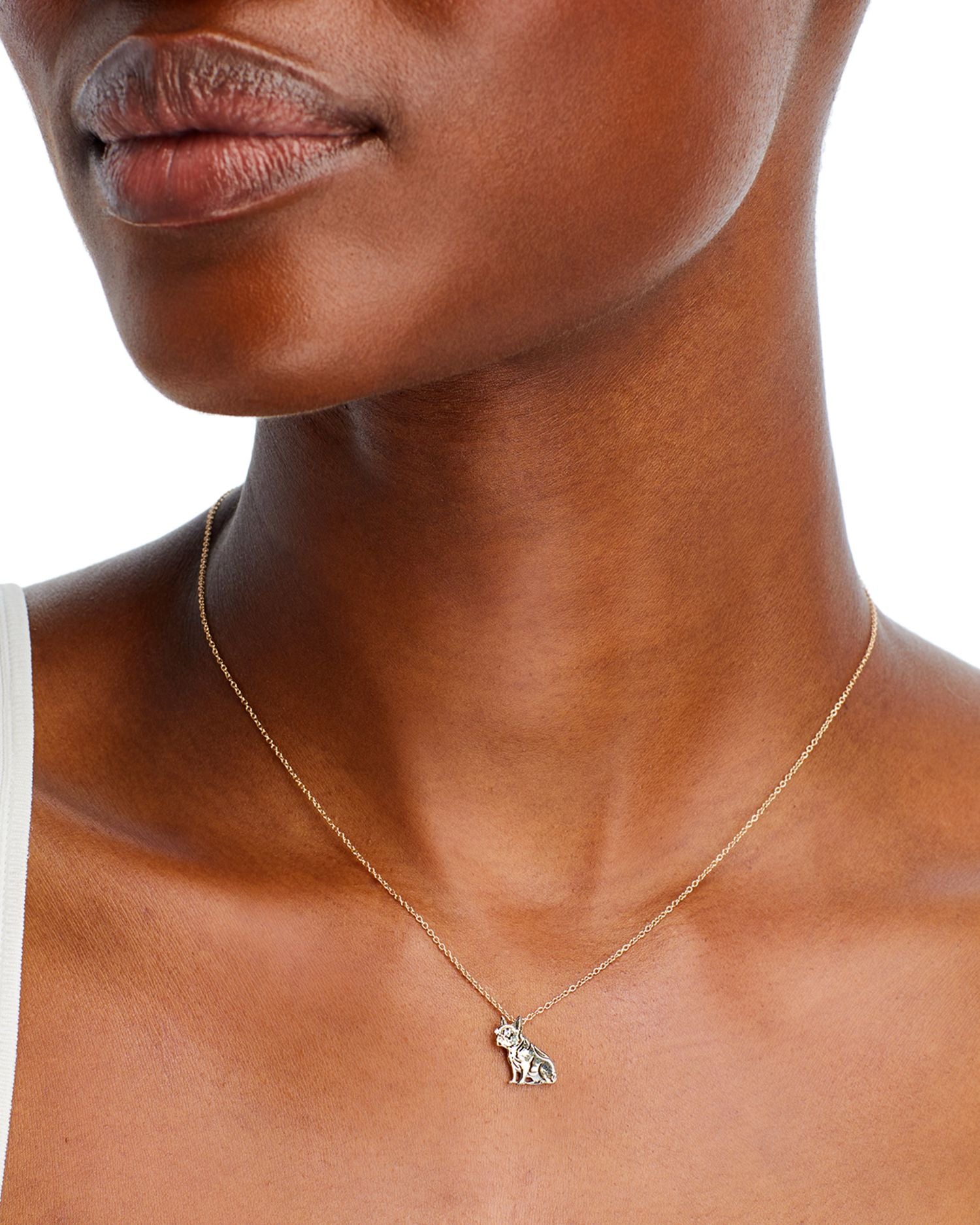 14K Yellow Gold French Bulldog Pendant Necklace, 16-18'