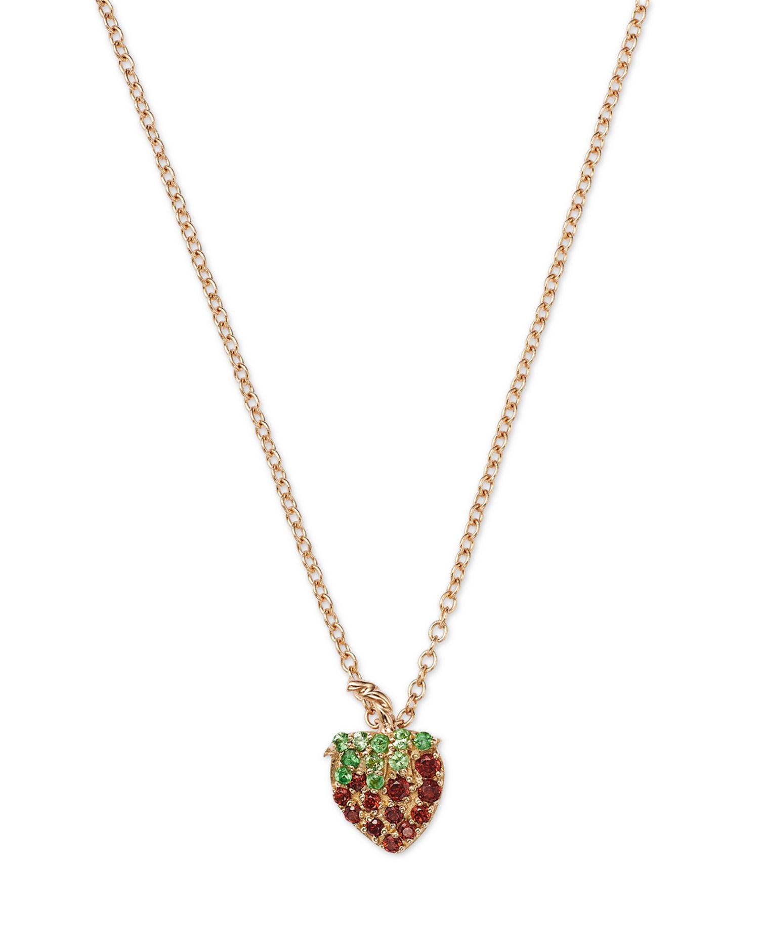 14K Yellow Gold Garnet & Strawberry Pendant Necklace, 16-18'