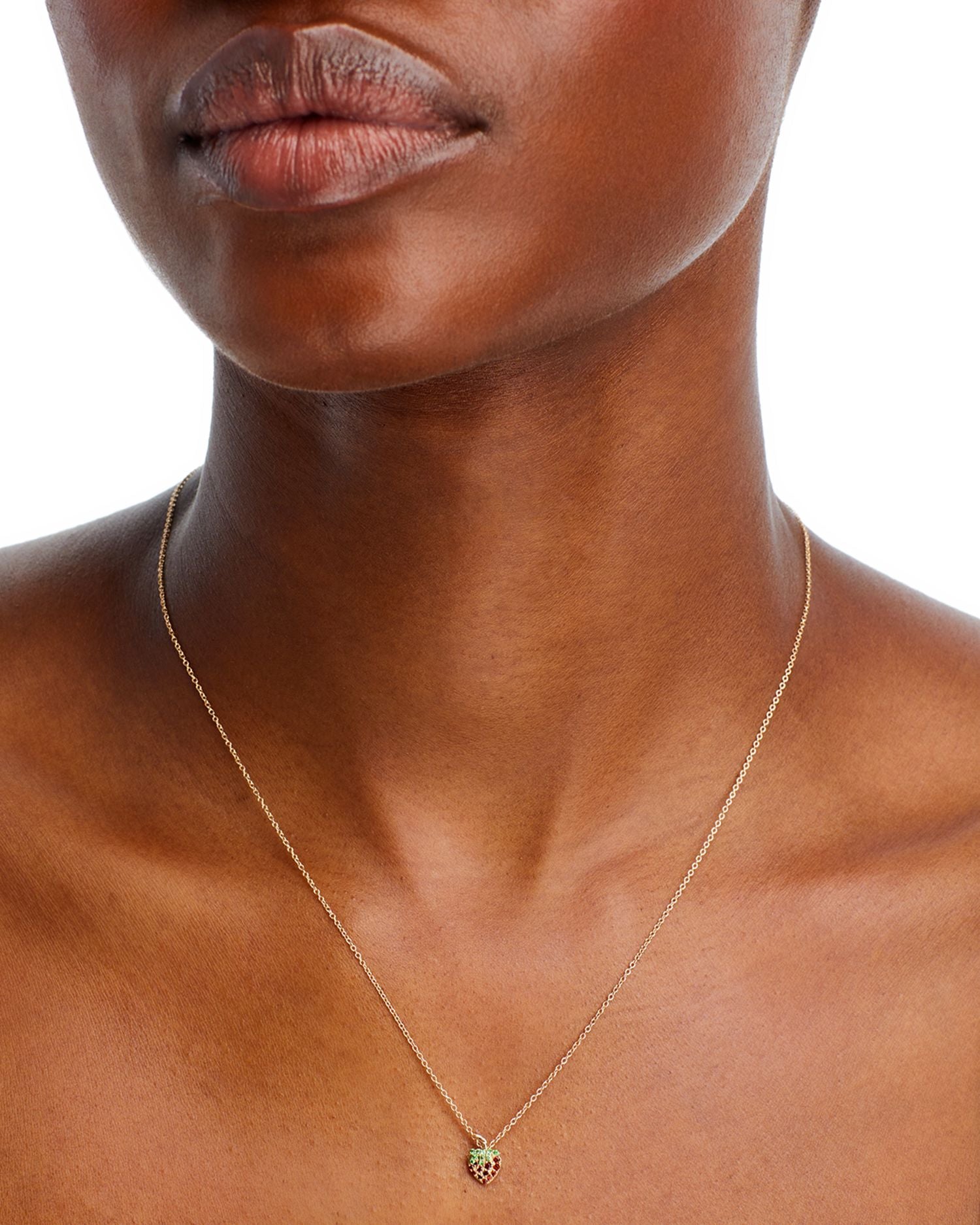 14K Yellow Gold Garnet & Strawberry Pendant Necklace, 16-18'