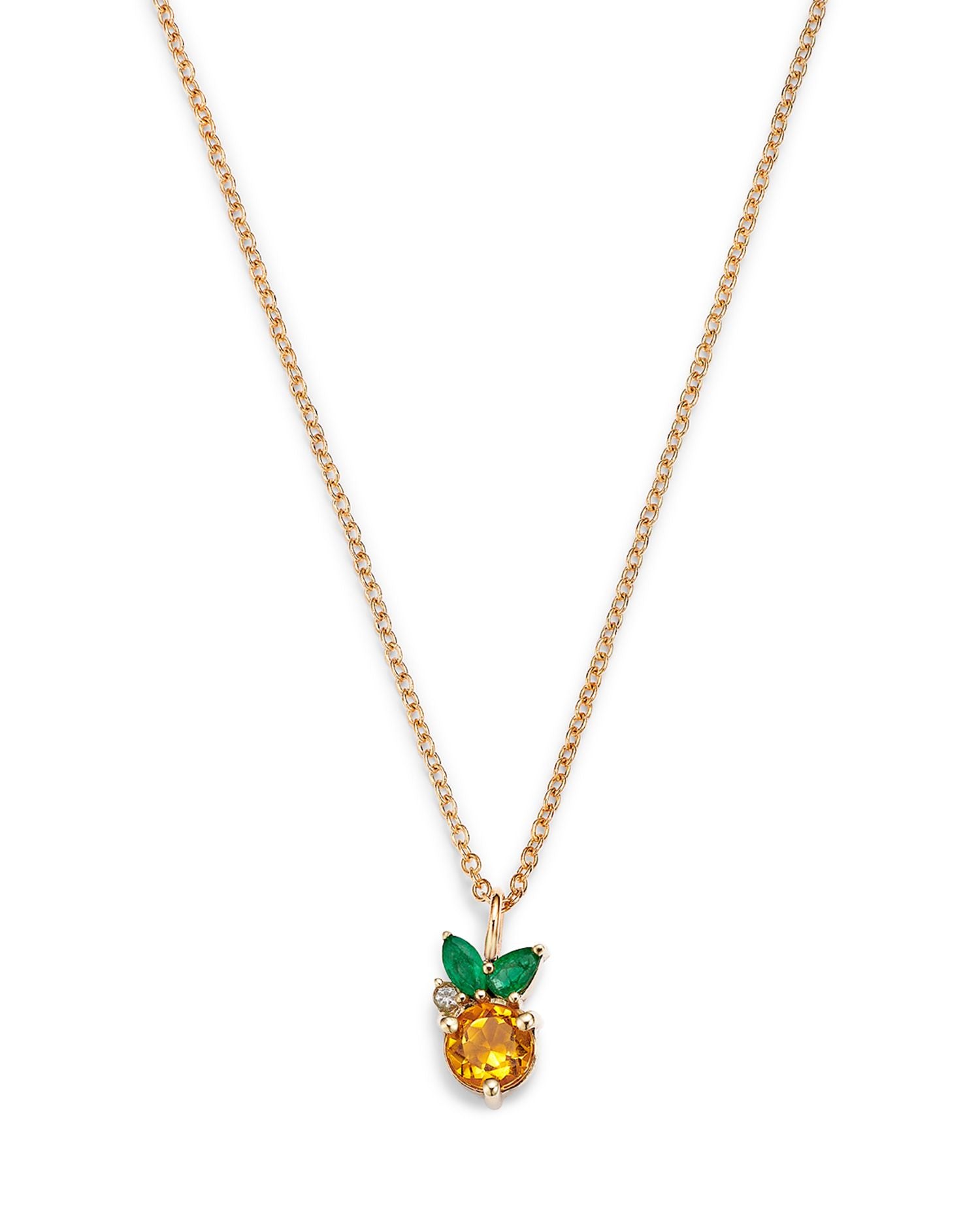 14K Yellow Gold Multi Gemstone Orange Fruit Pendant Necklace, 16-18'