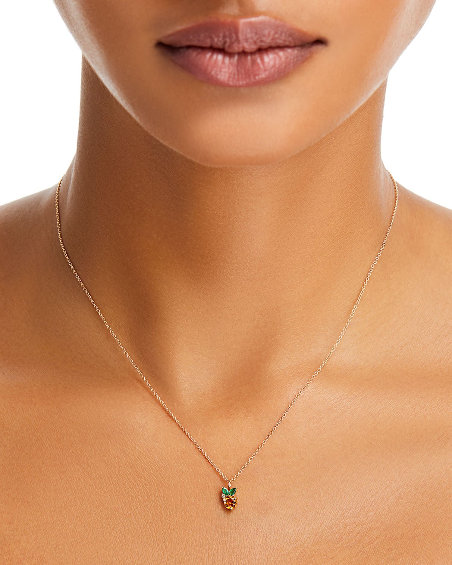 14K Yellow Gold Multi Gemstone Orange Fruit Pendant Necklace, 16-18'