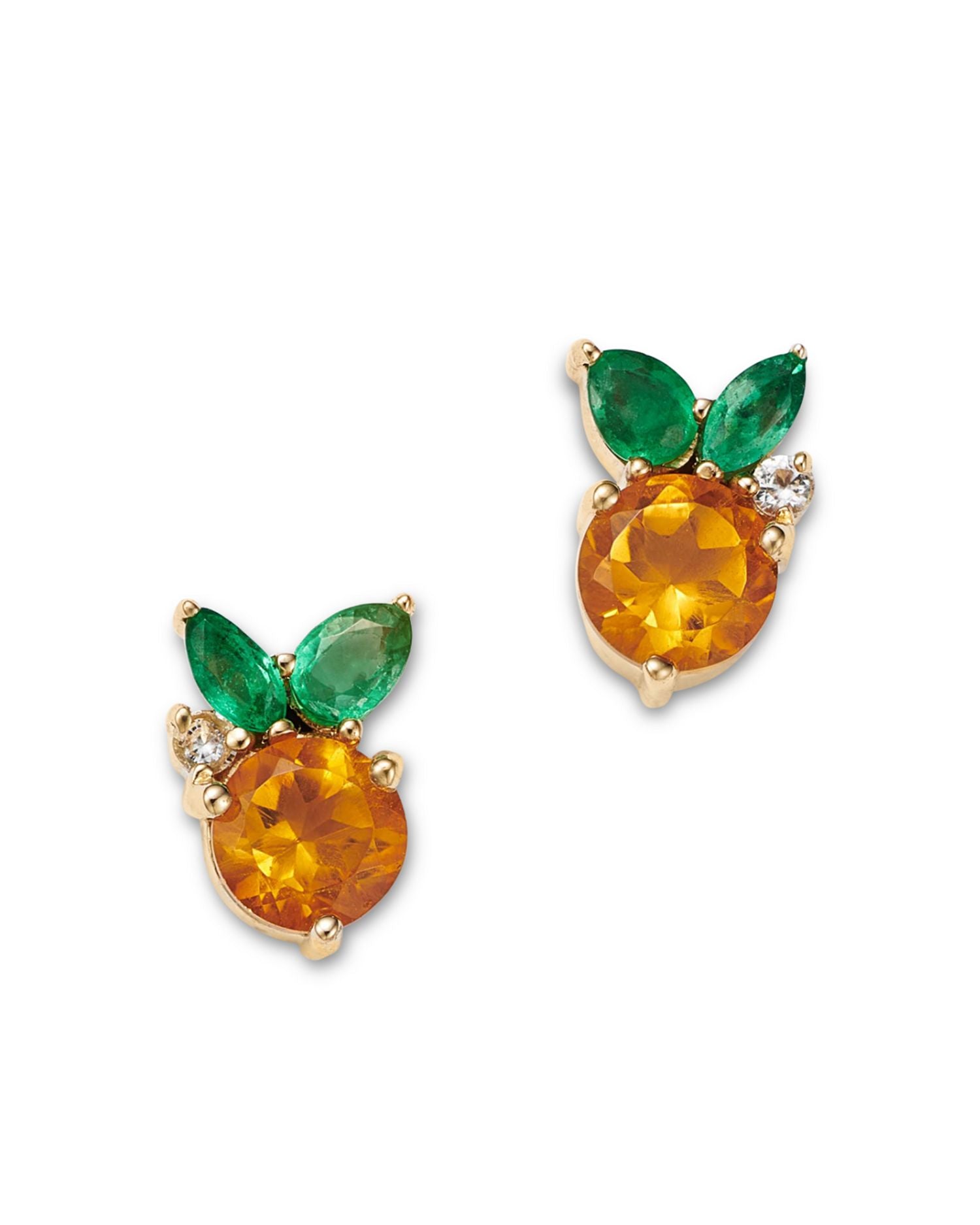 14K Yellow Gold Multi Gemstone Orange Stud Earrings