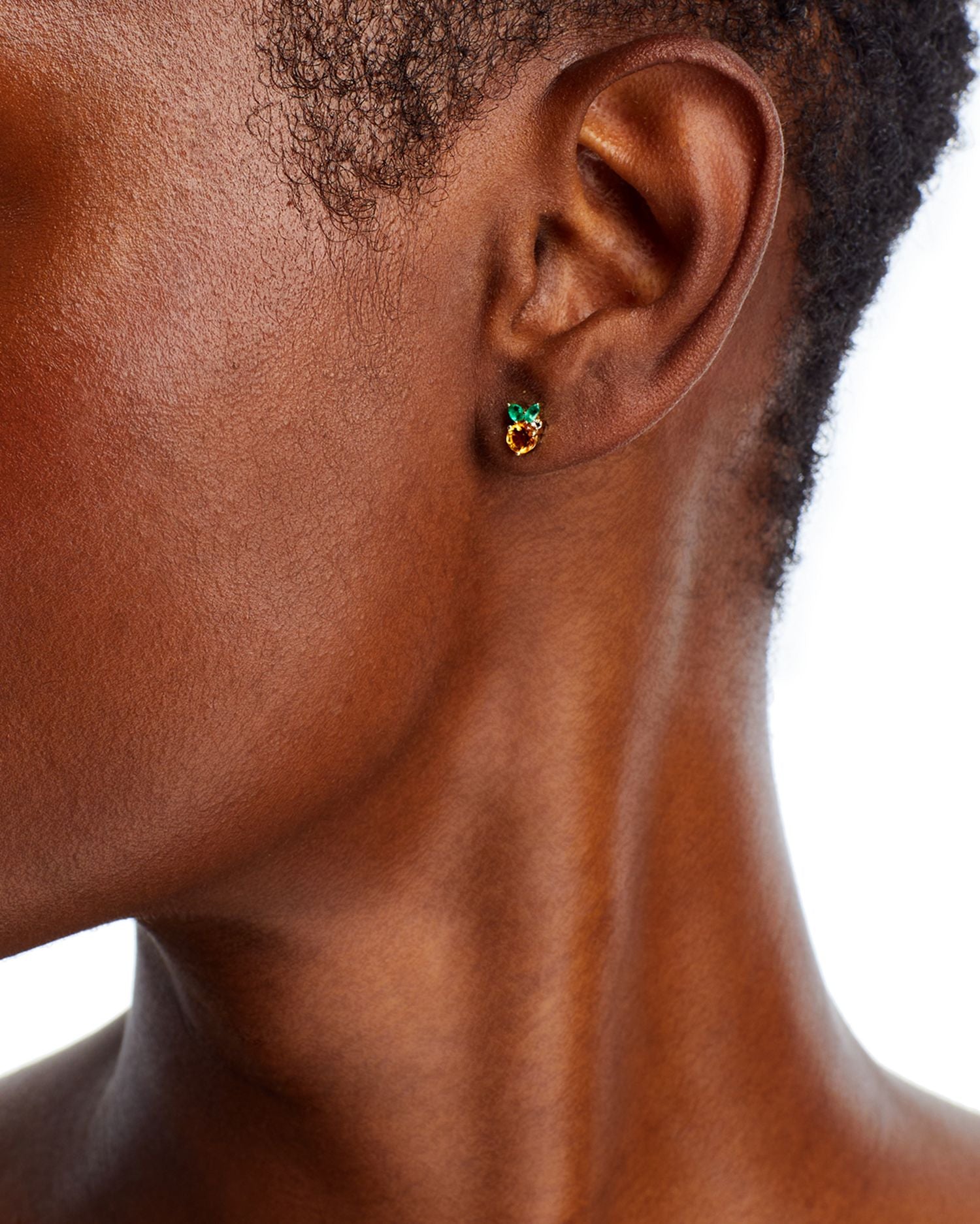 14K Yellow Gold Multi Gemstone Orange Stud Earrings