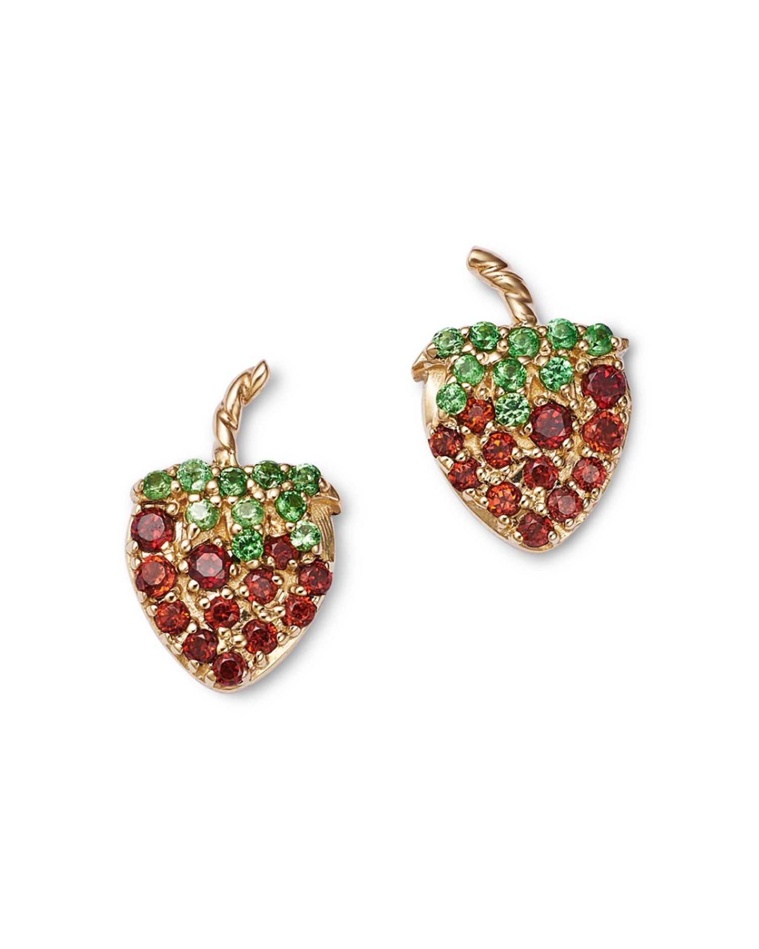 14K Yellow Gold Garnet & Tsavorite Strawberry Stud Earrings