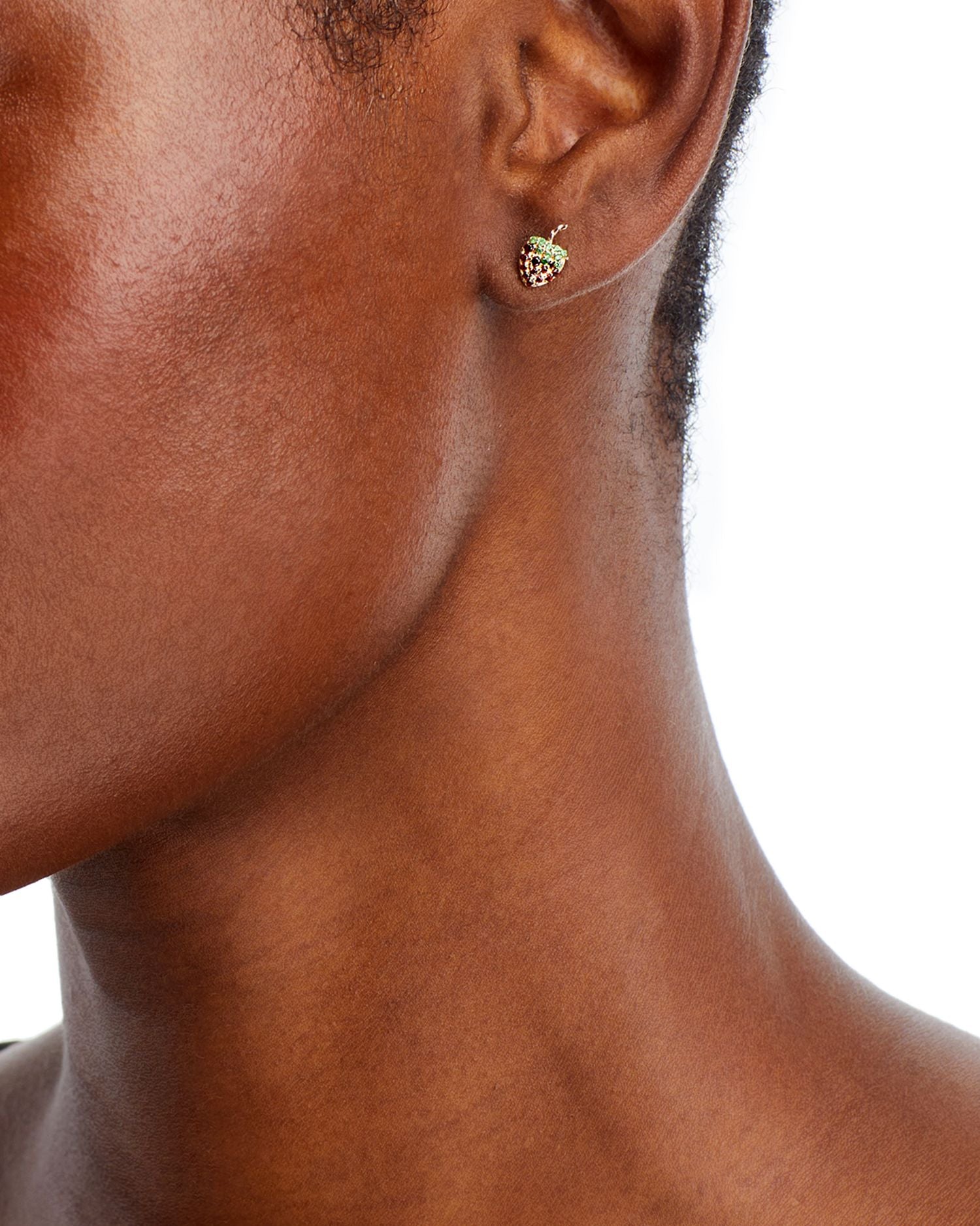 14K Yellow Gold Garnet & Tsavorite Strawberry Stud Earrings