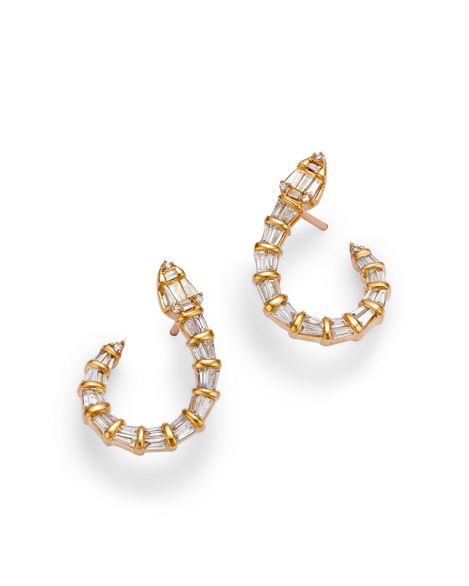 Diamond Round & Baguette Serpent Hoop Earrings in 14K Yellow Gold, 0.60 ct. t.w.