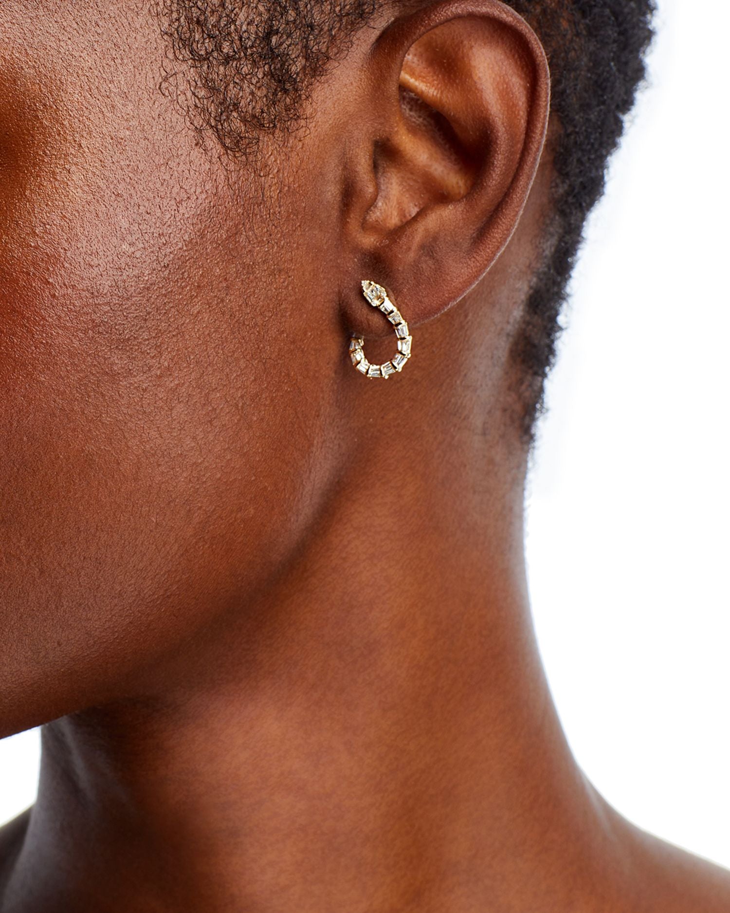 Diamond Round & Baguette Serpent Hoop Earrings in 14K Yellow Gold, 0.60 ct. t.w.