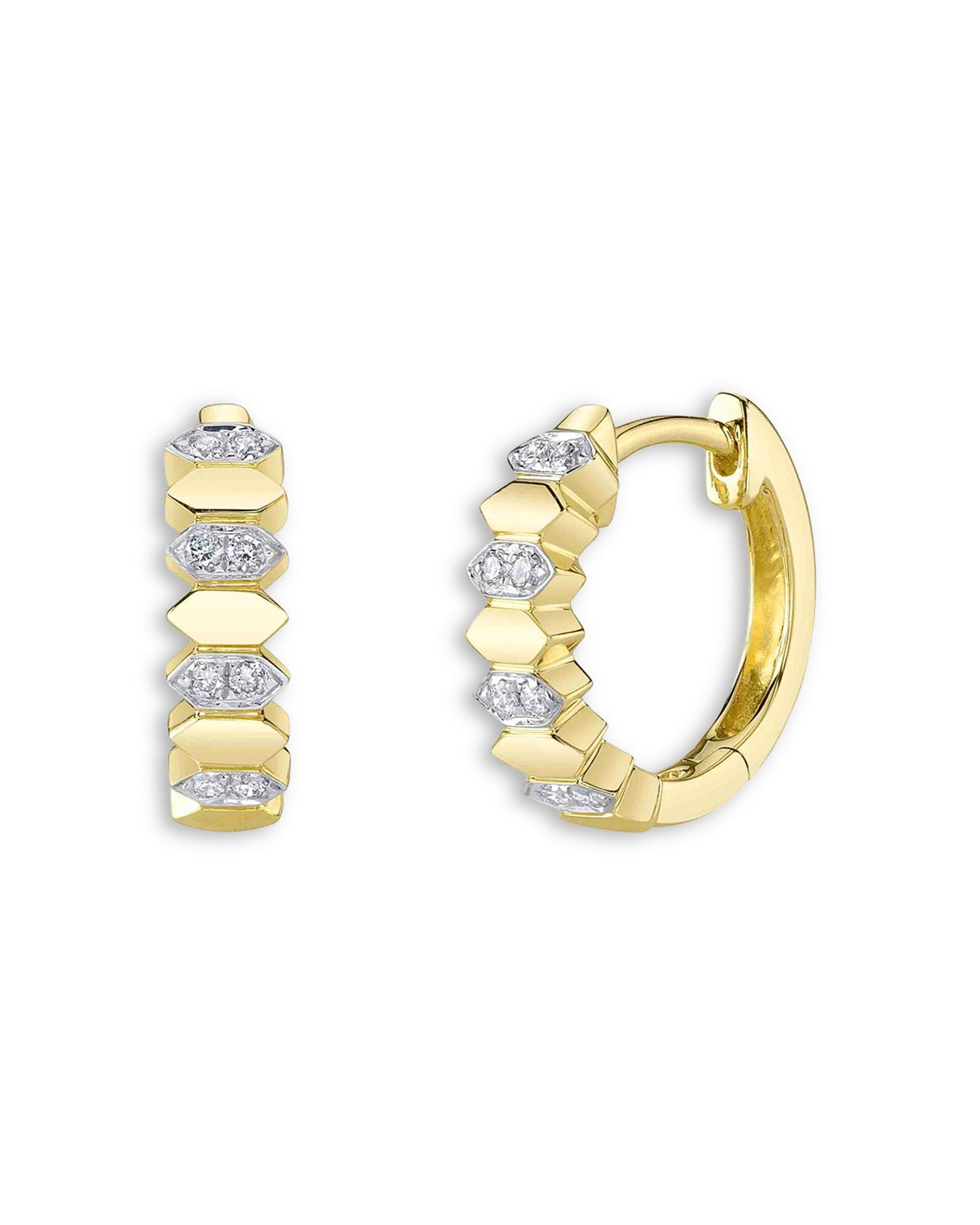 14K Yellow Gold Kate Diamond Hexagon Huggie Hoop Earrings