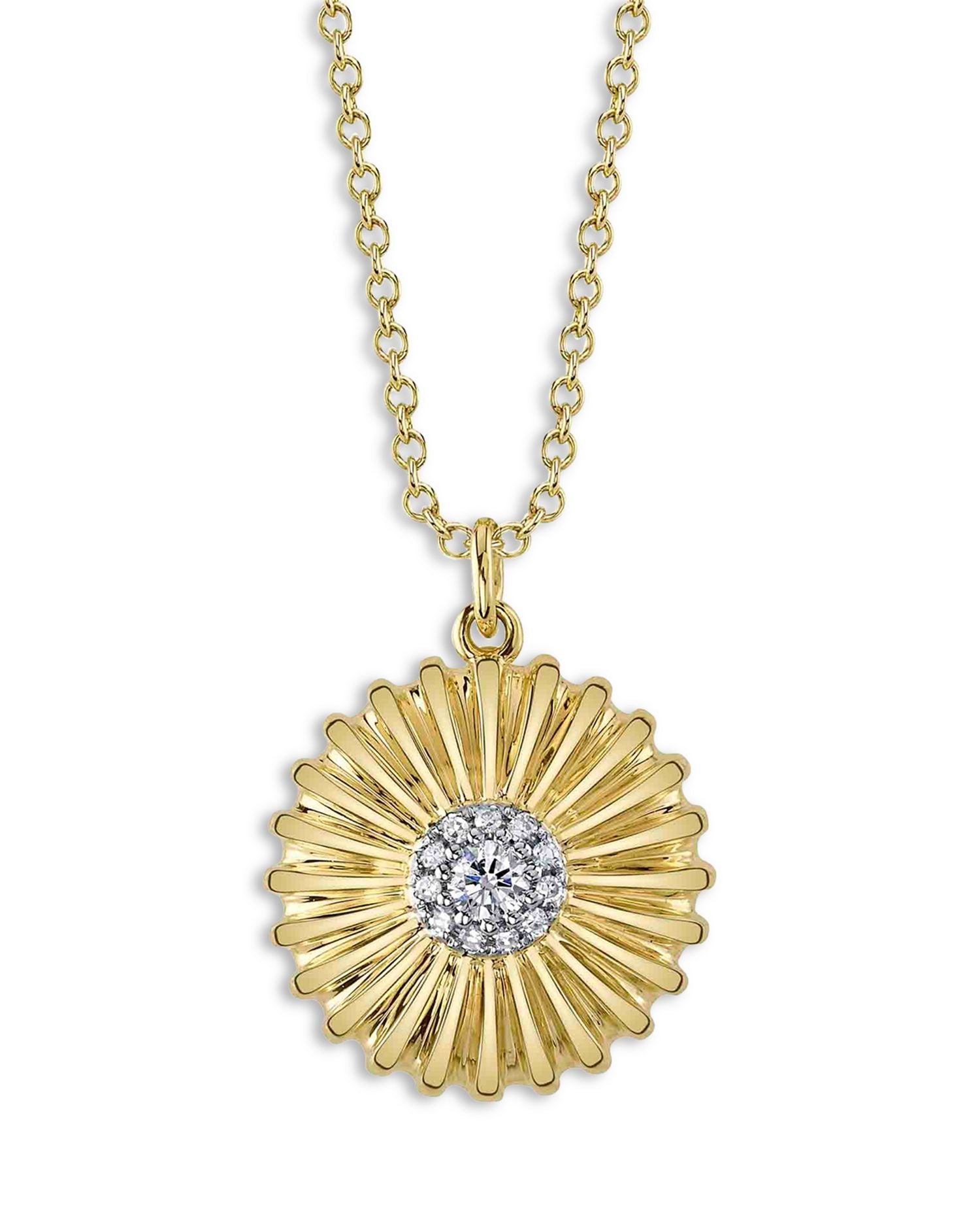 14K Yellow Gold Eden Diamond Textured Flower Pendant Necklace, 18'
