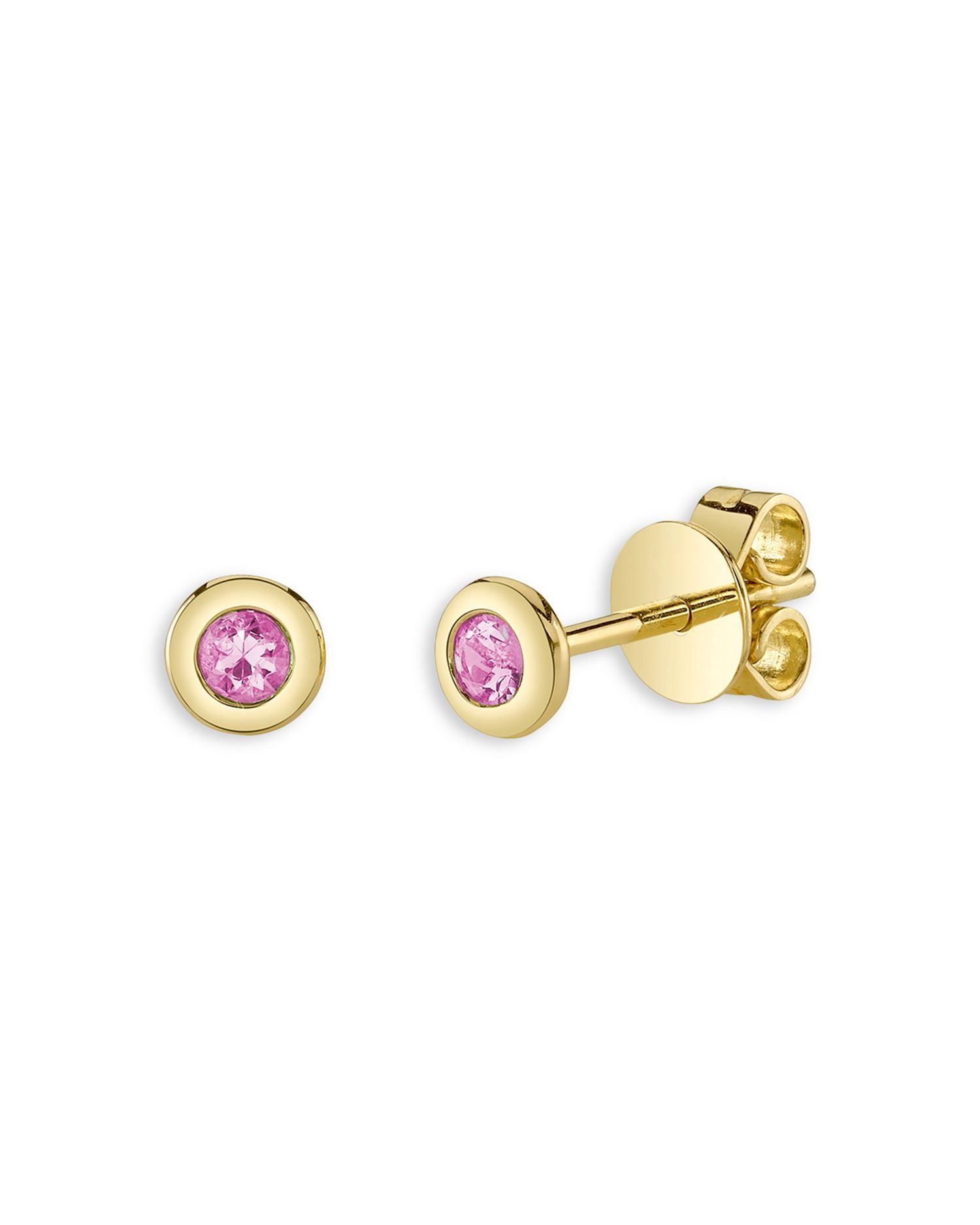 14K Yellow Gold Bailey Pink Sapphire Bezel Stud Earrings