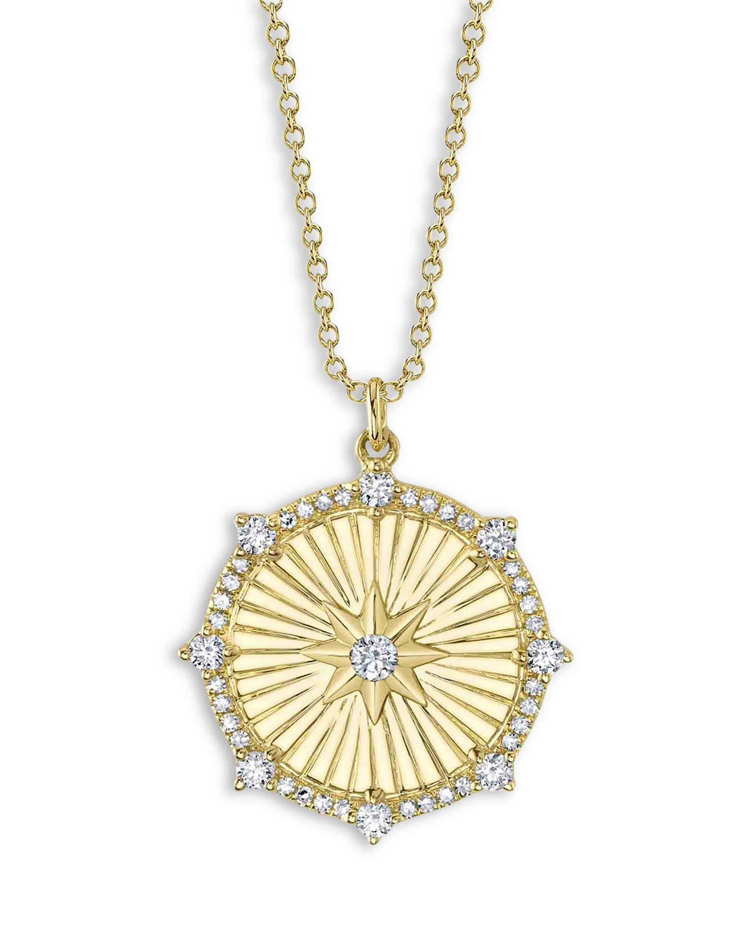 14K Yellow Gold Kate Diamond Starburst Medallion Pendant Necklace, 18'
