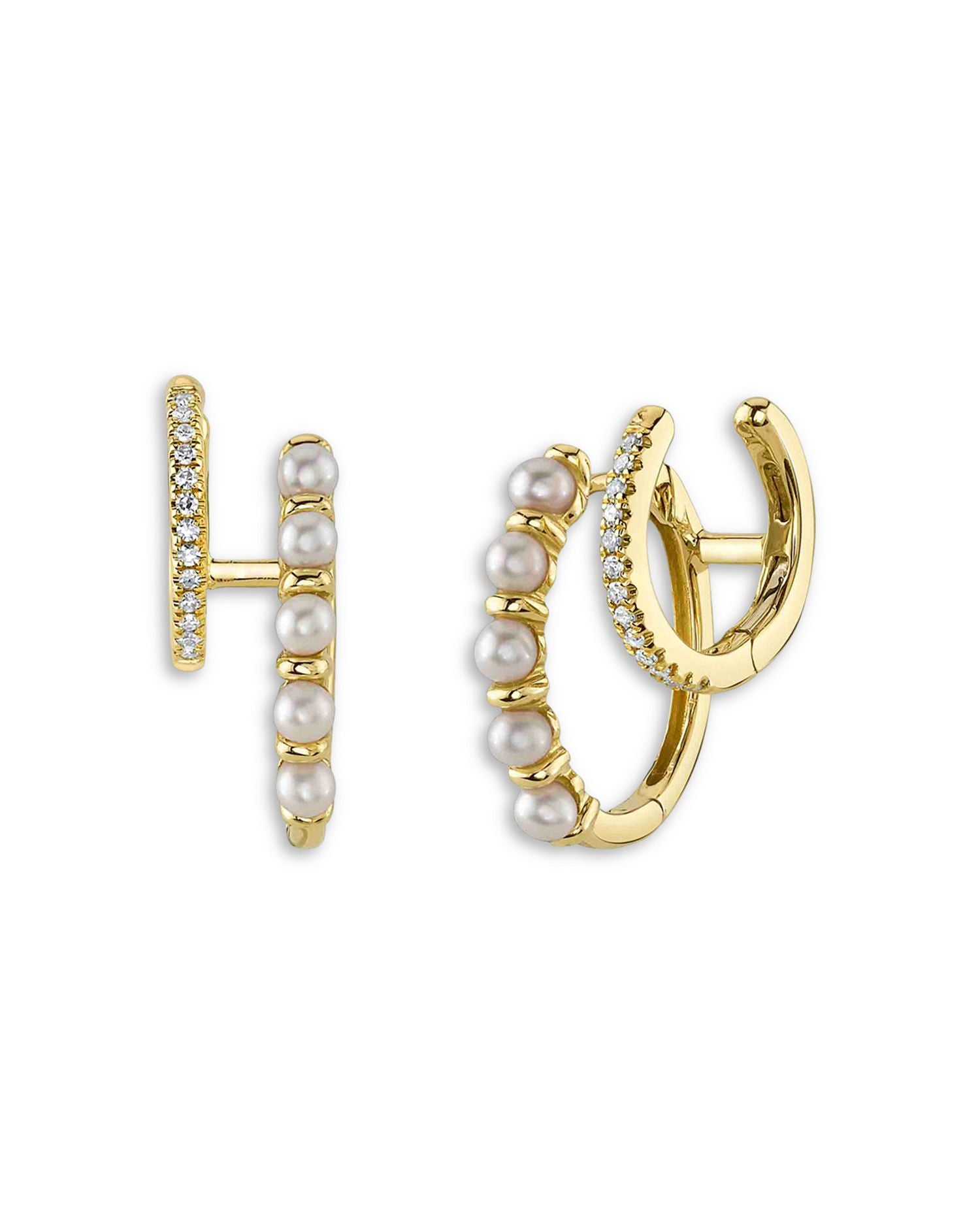 14K Yellow Gold Jackie Cultured Freshwater Pearl & Diamond Double Hoop Earrings
