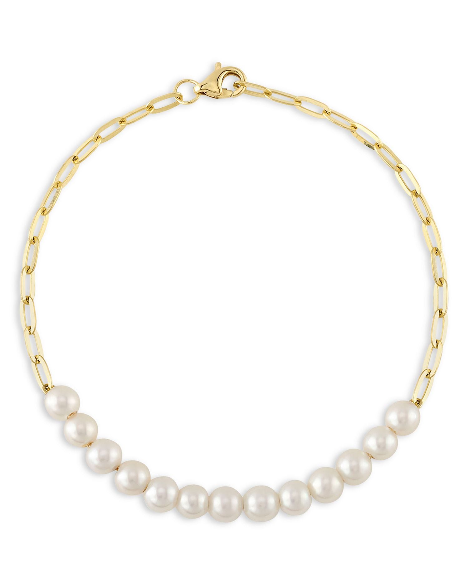14K Yellow Gold Jackie Cultured Freshwater Pearl Paperclip Link Bracelet