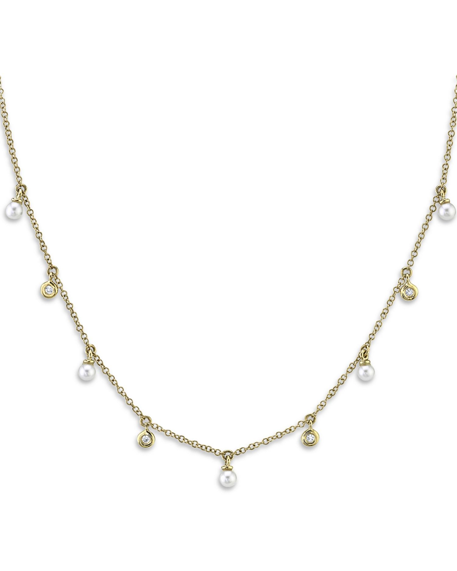14K Yellow Gold Jackie Cultured Freshwater Pearl & Diamond Bezel Collar Necklace, 18'