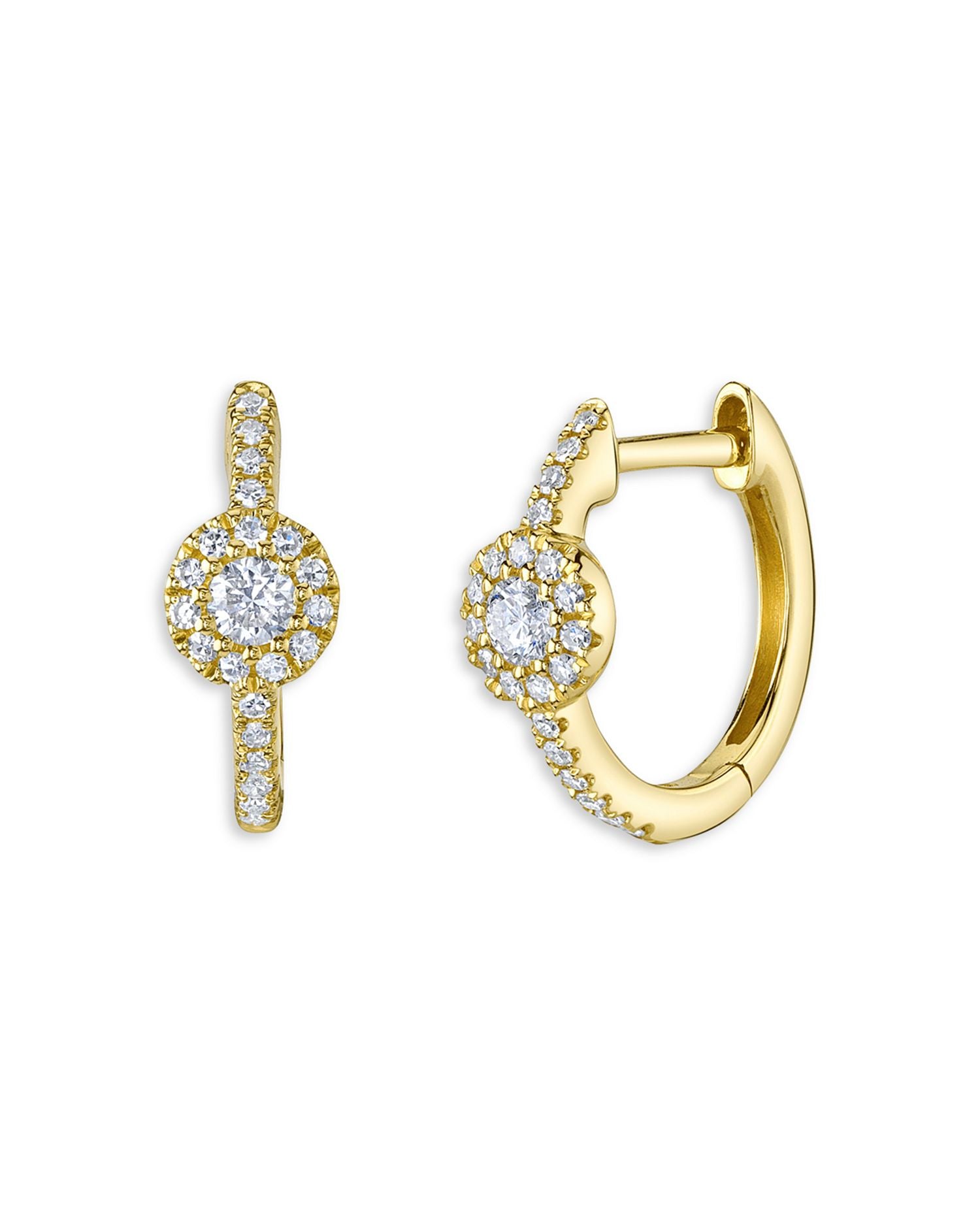14K Yellow Gold Eden Diamond Halo Small Hoop Earrings