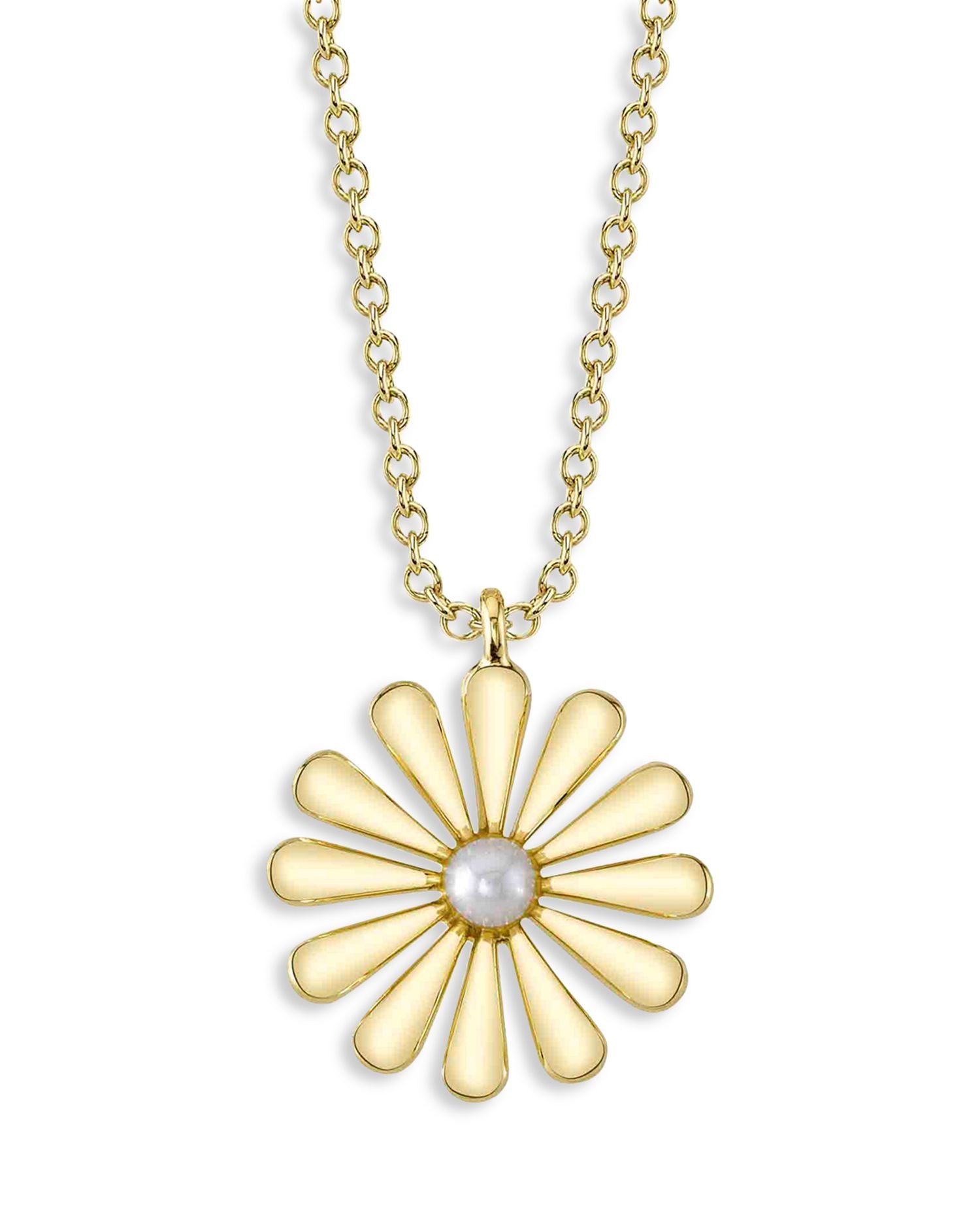 14K Yellow Gold Jackie Cultured Freshwater Pearl Flower Pendant Necklace, 18'